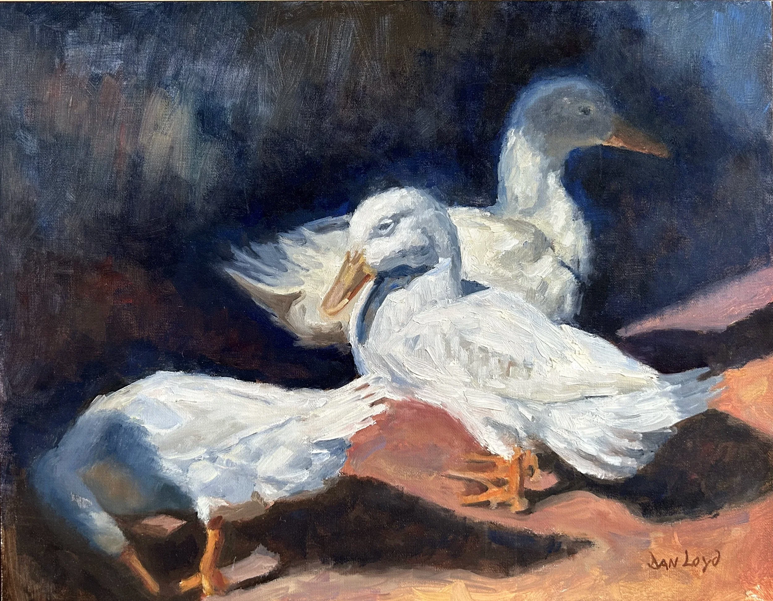 Ducks hanging around a restaurant