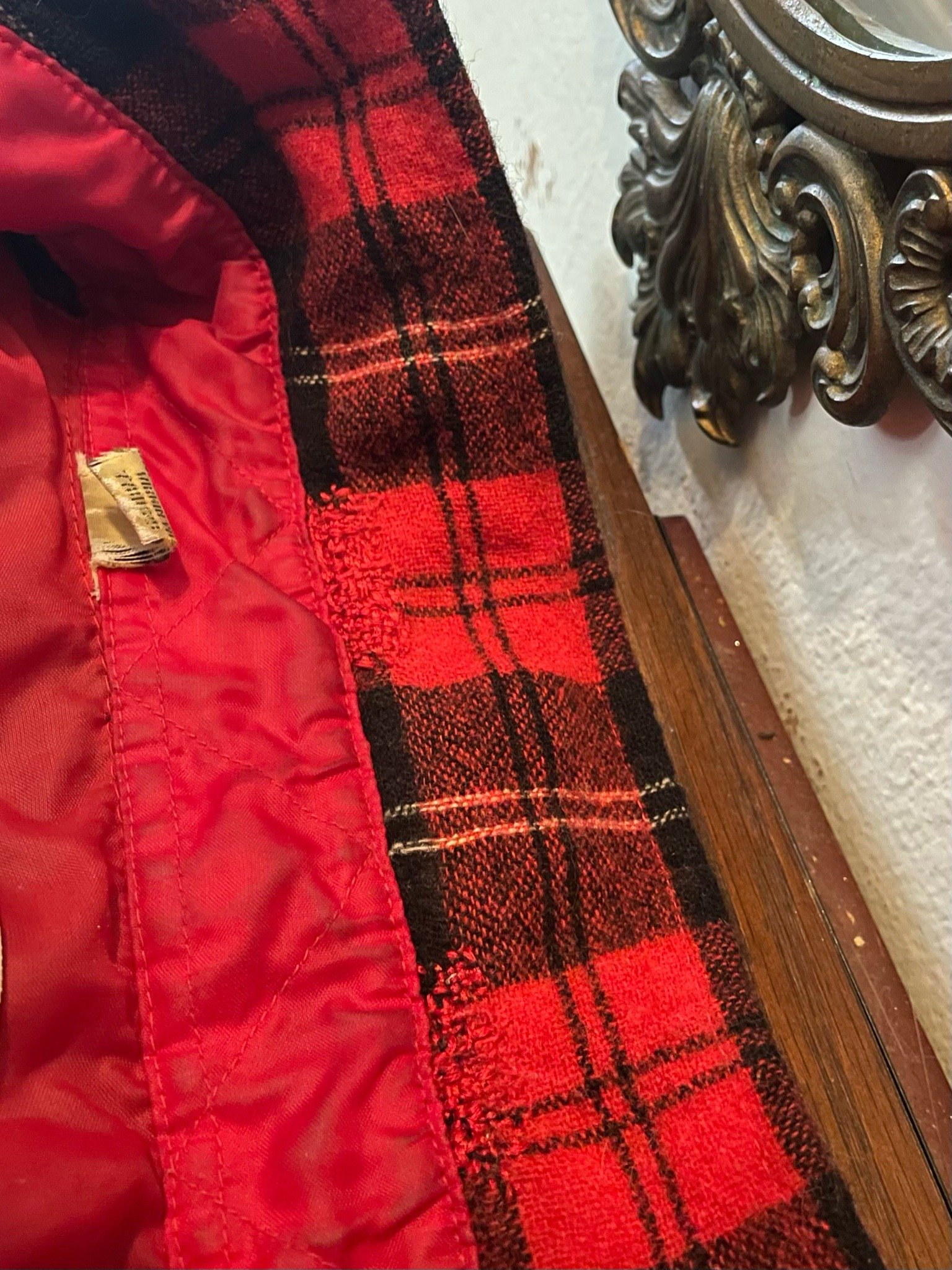 silk thread darning on wool flannel shirt