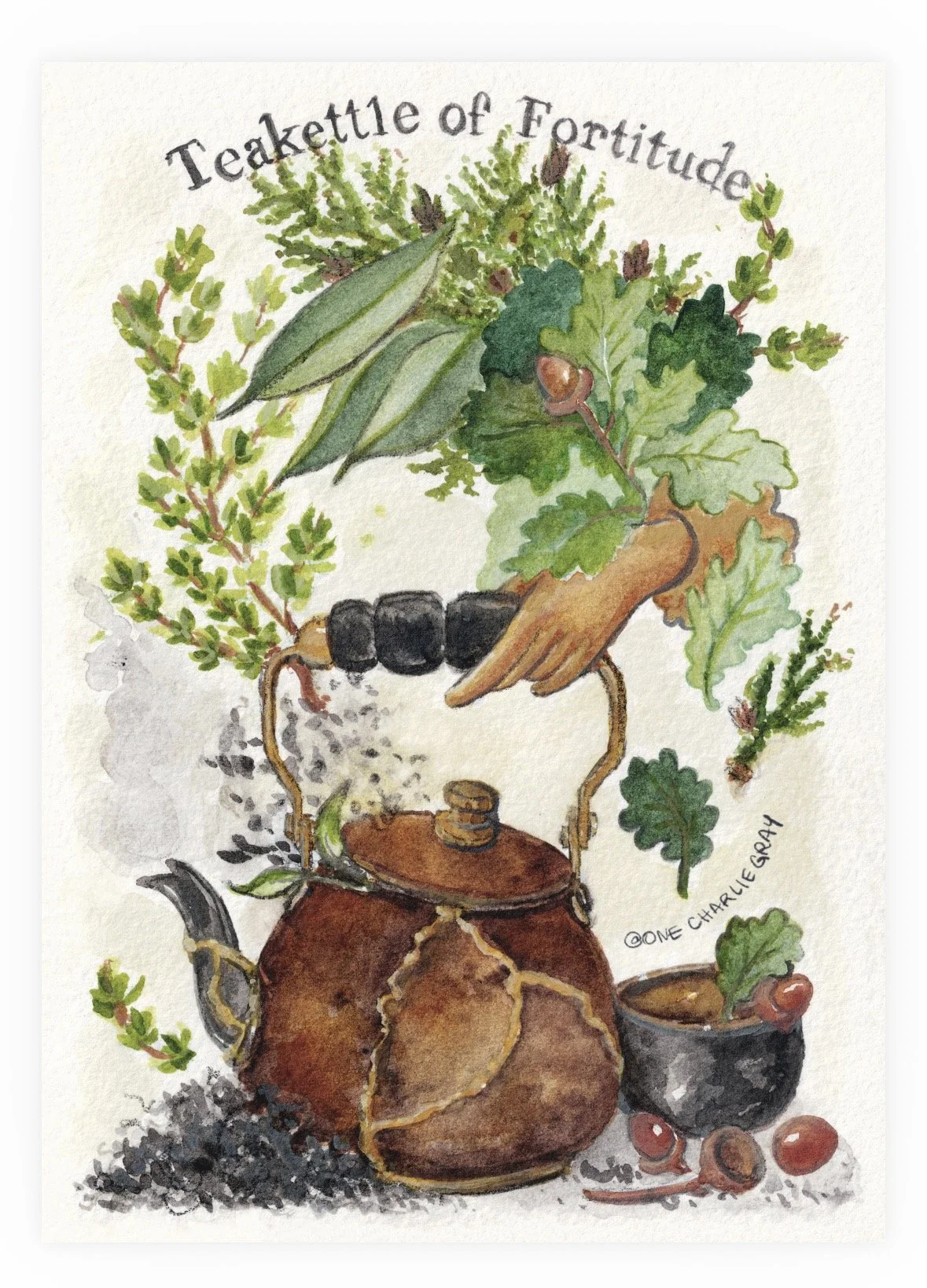 SPELL: TEAKETTLE OF FORTITUDE, watercolor & gouache, 2026