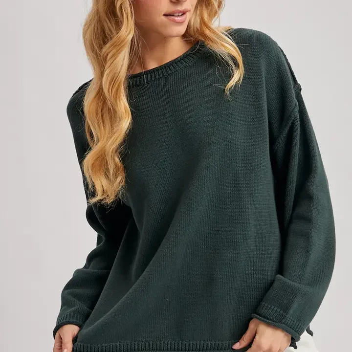 Oversized Side-Slit Knit Pullover