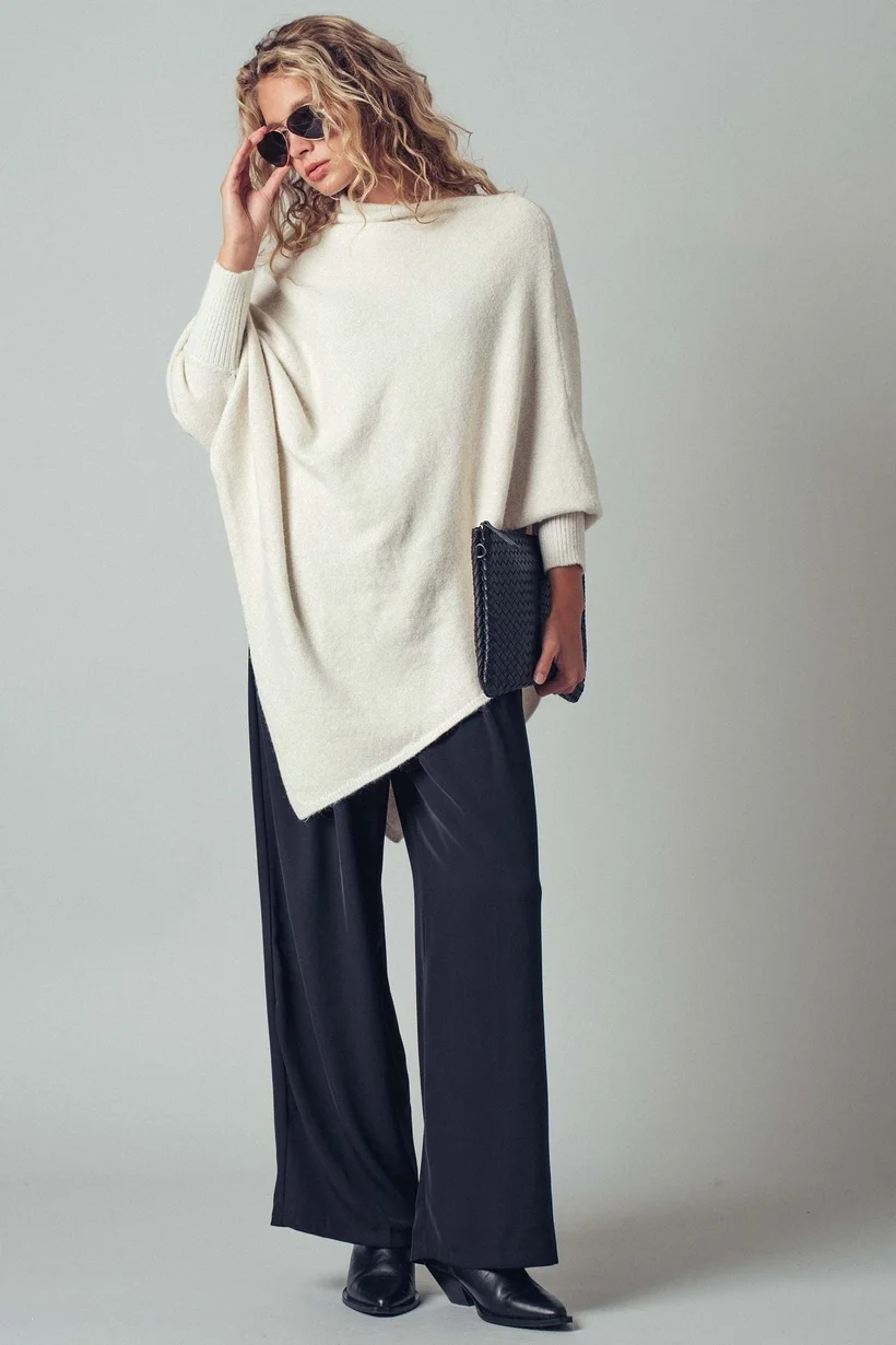 Shimmer Asymmetric Hem Knit Poncho 3.webp