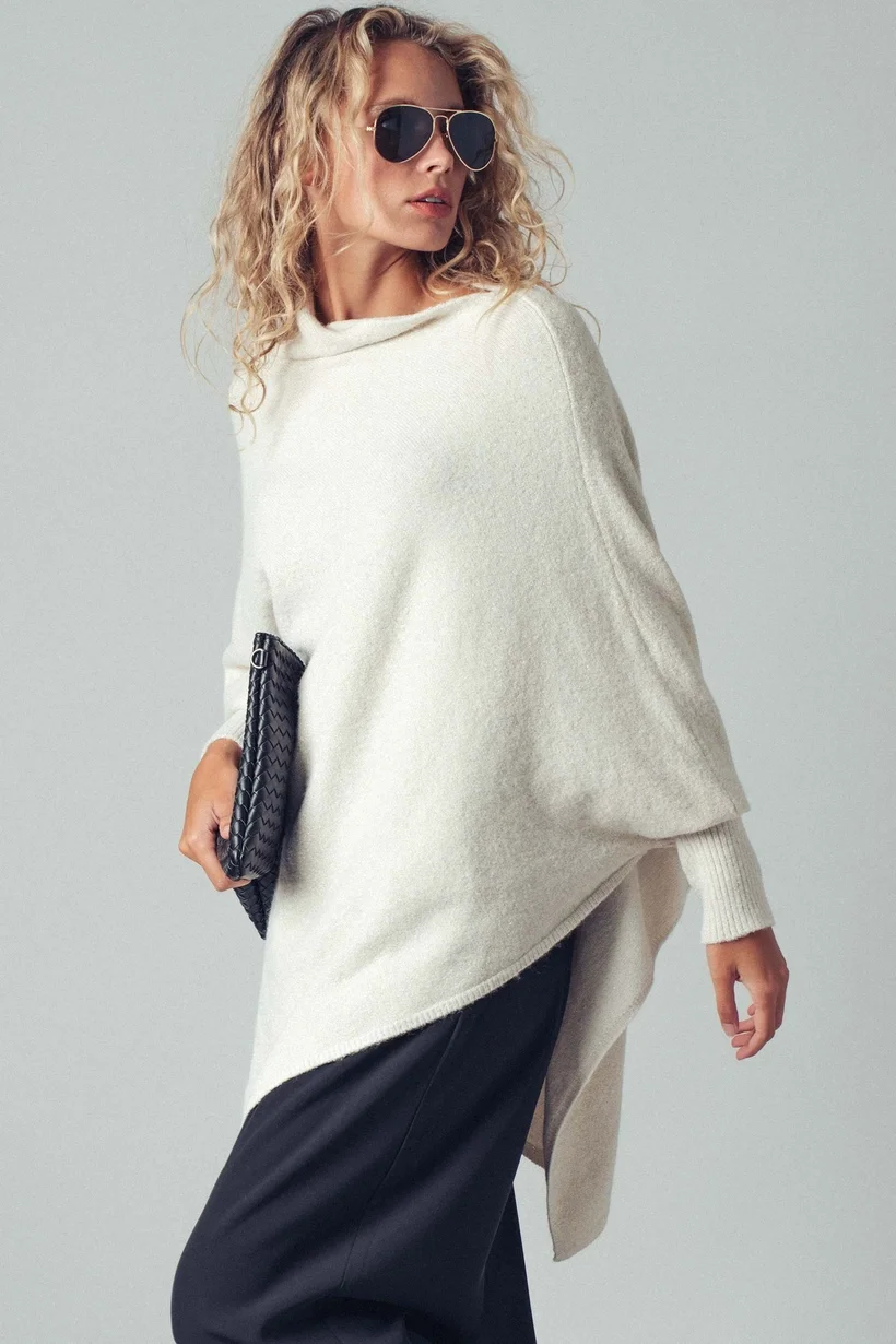 Shimmer Asymmetric Hem Knit Poncho 5.webp