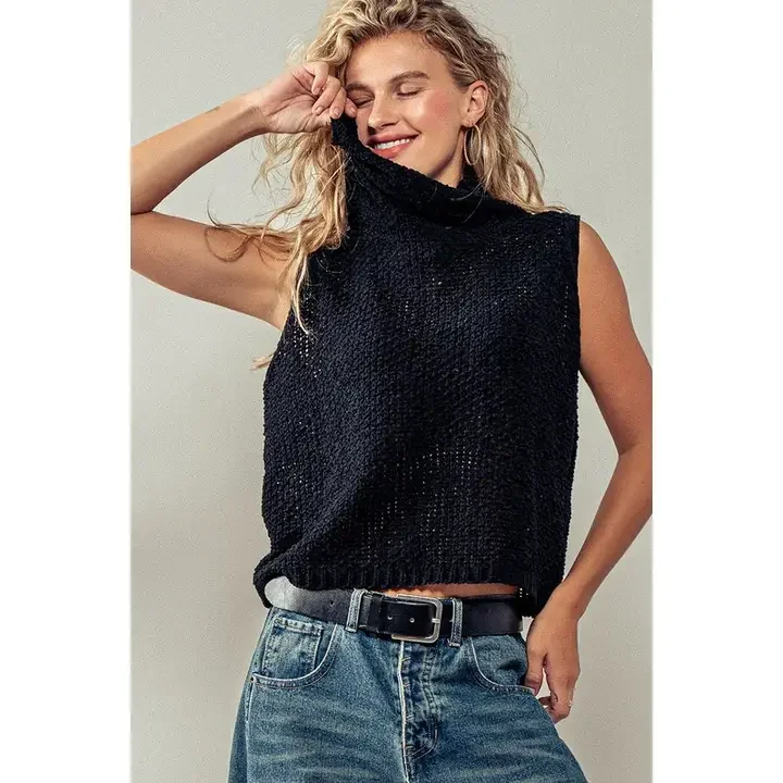 Sleeveless Cowl Neck Crochet Top