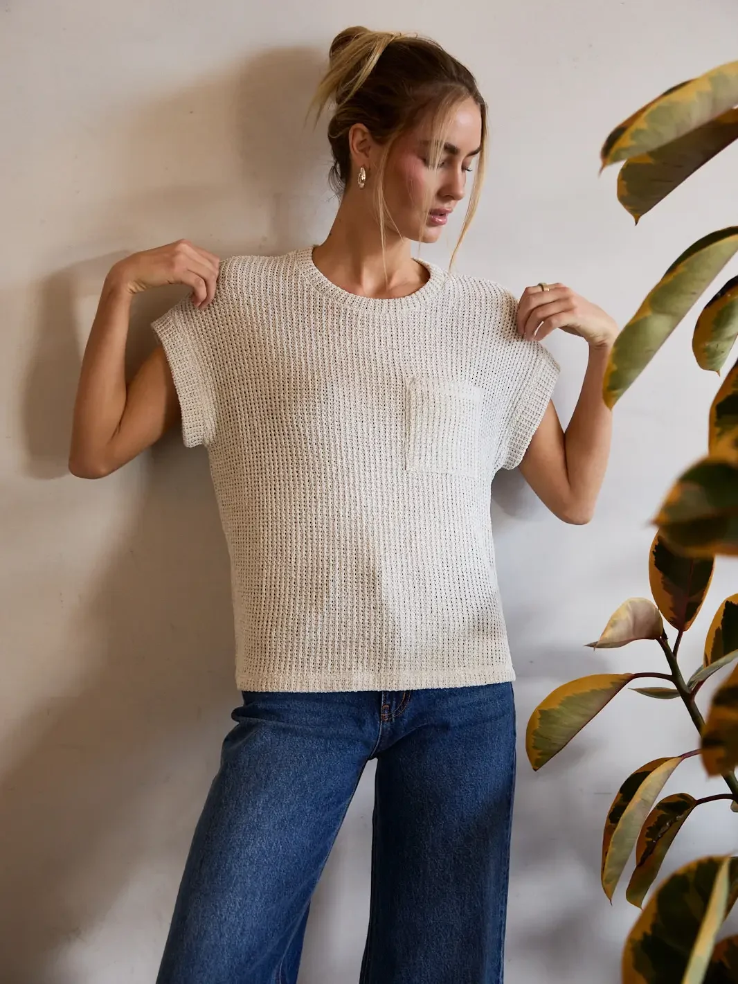 Crew Neck Cuffed Short Sleeve Top.webp