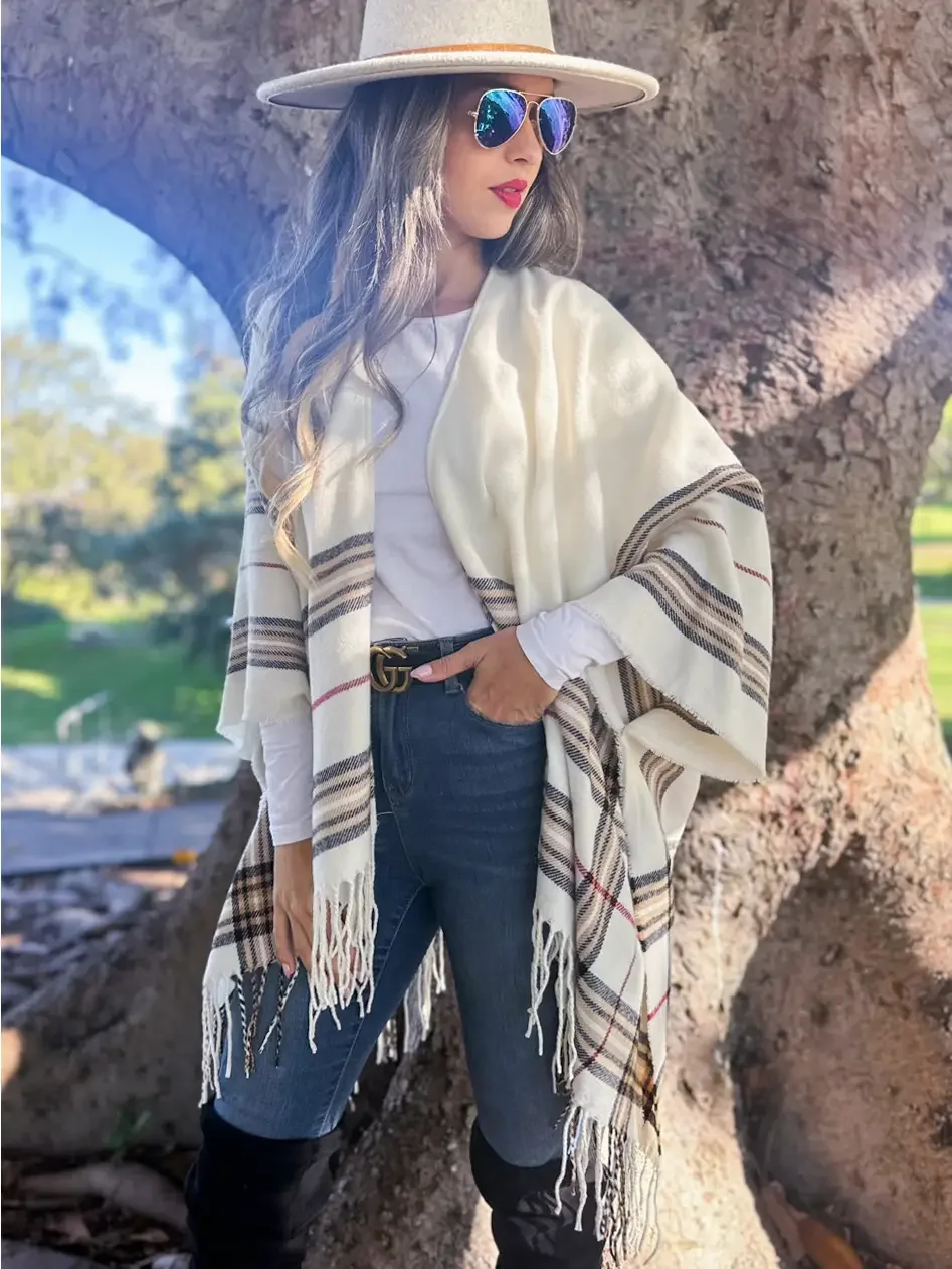 Plaid Print Knitted Kimono Cardigan (3).webp