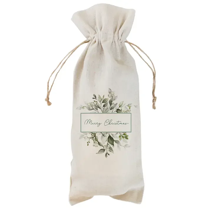 Merry Christmas Greenery Wine Bag