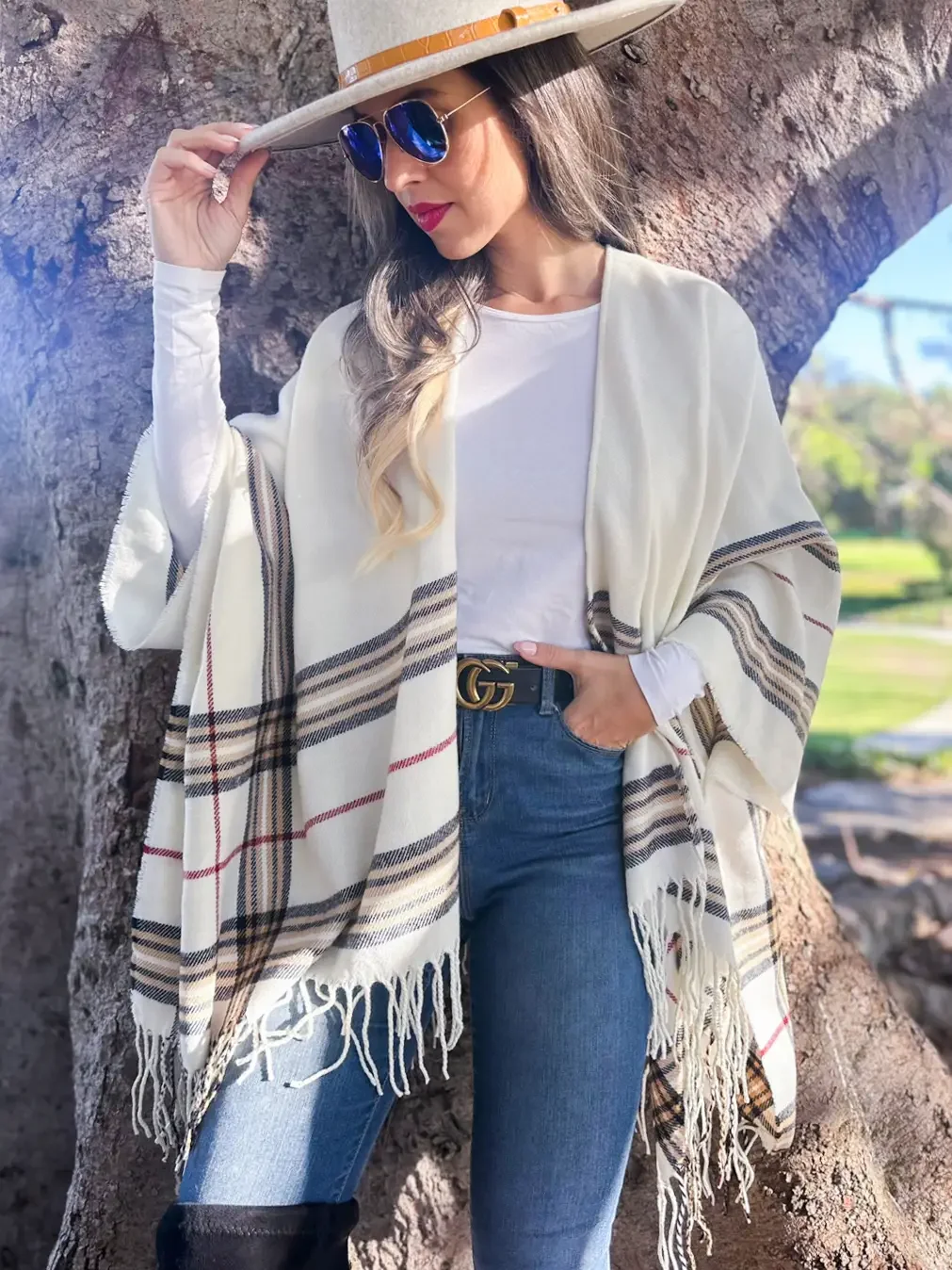 Plaid Print Knitted Kimono Cardigan.webp