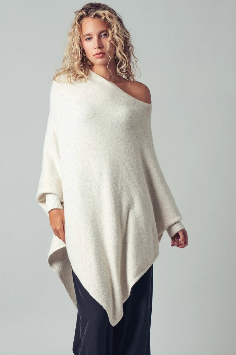 Shimmer Asymmetric Hem Knit Poncho 2.webp