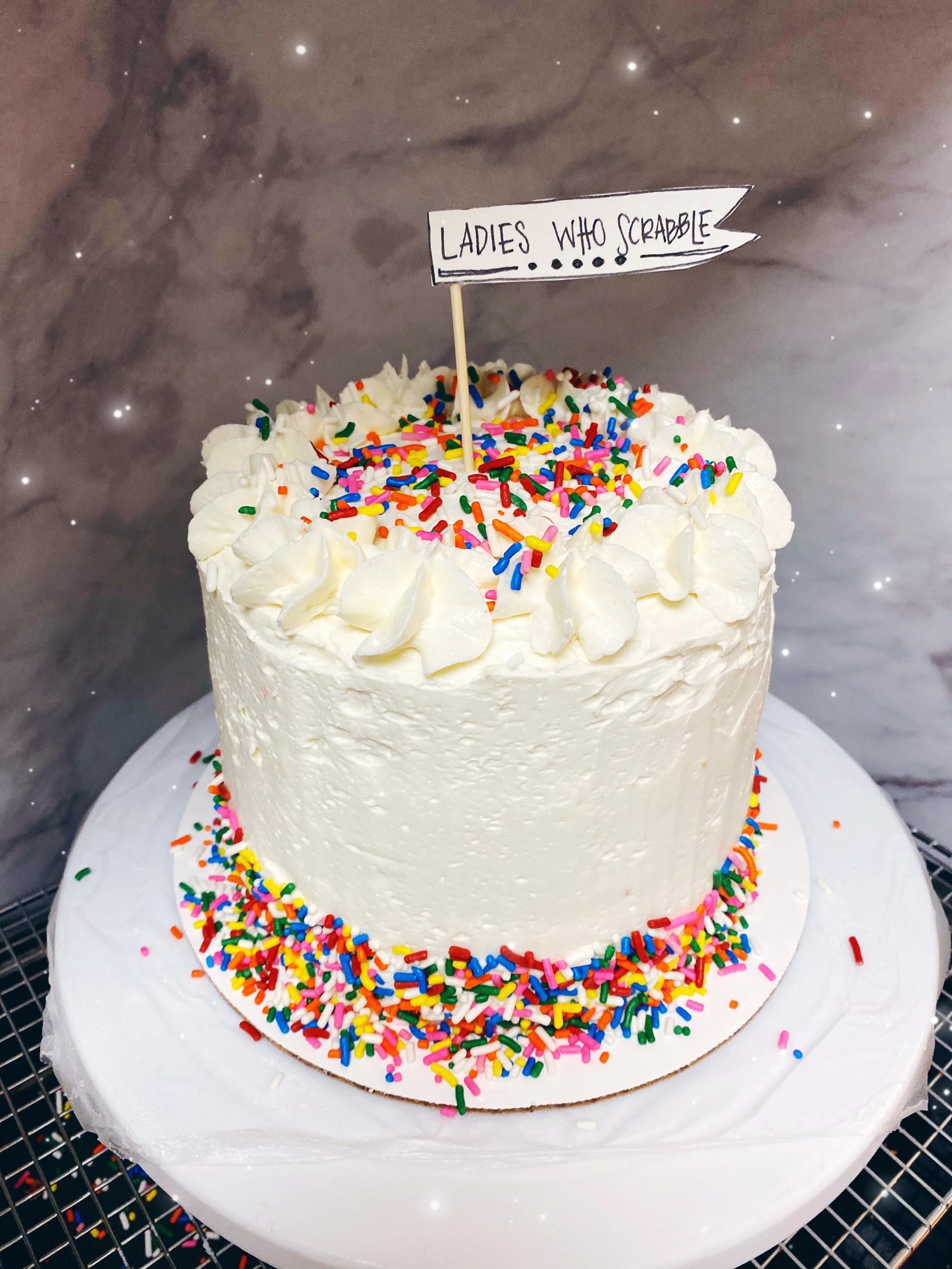 Confetti Vanilla Sponge Cake with American Buttercream and rainbow sprinkles