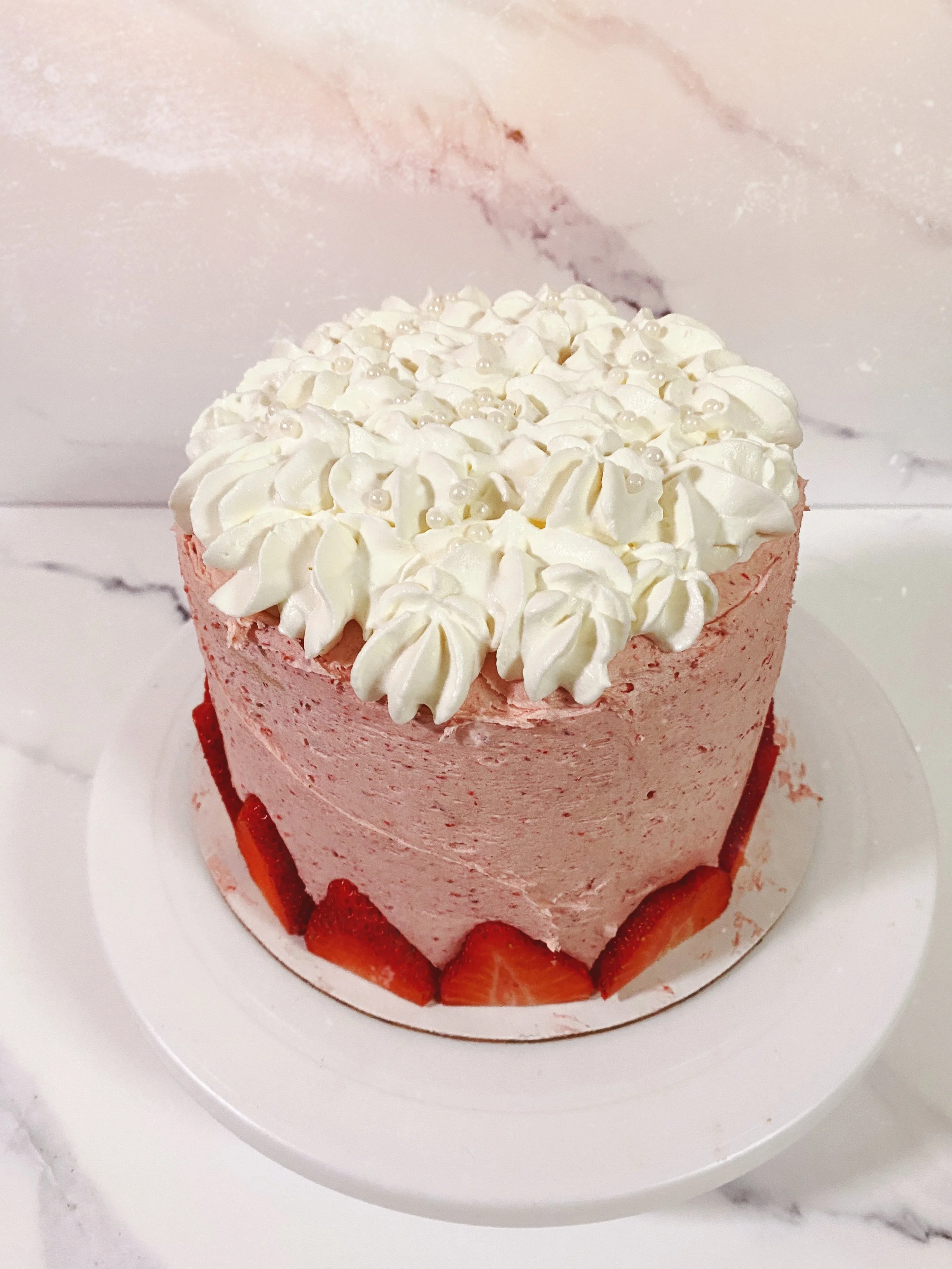 Strawberry Cake with Homemade Strawberry Jam filling, Strawberry Buttercream, Fresh Whipped Cream wi
