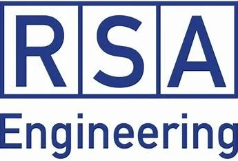Logo of RSA Engineering with blue letters and a white background