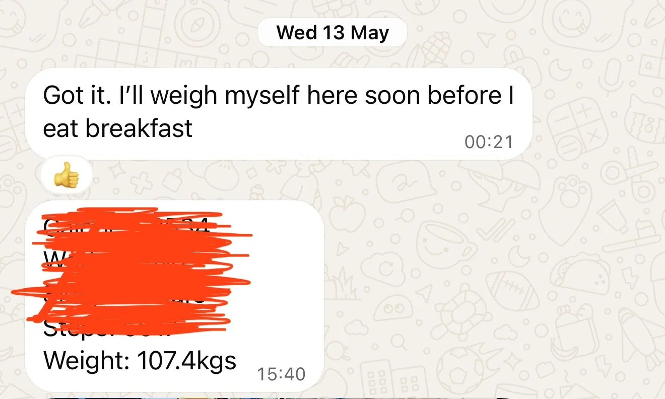 Kenneth's Starting weight 107.4 kgs