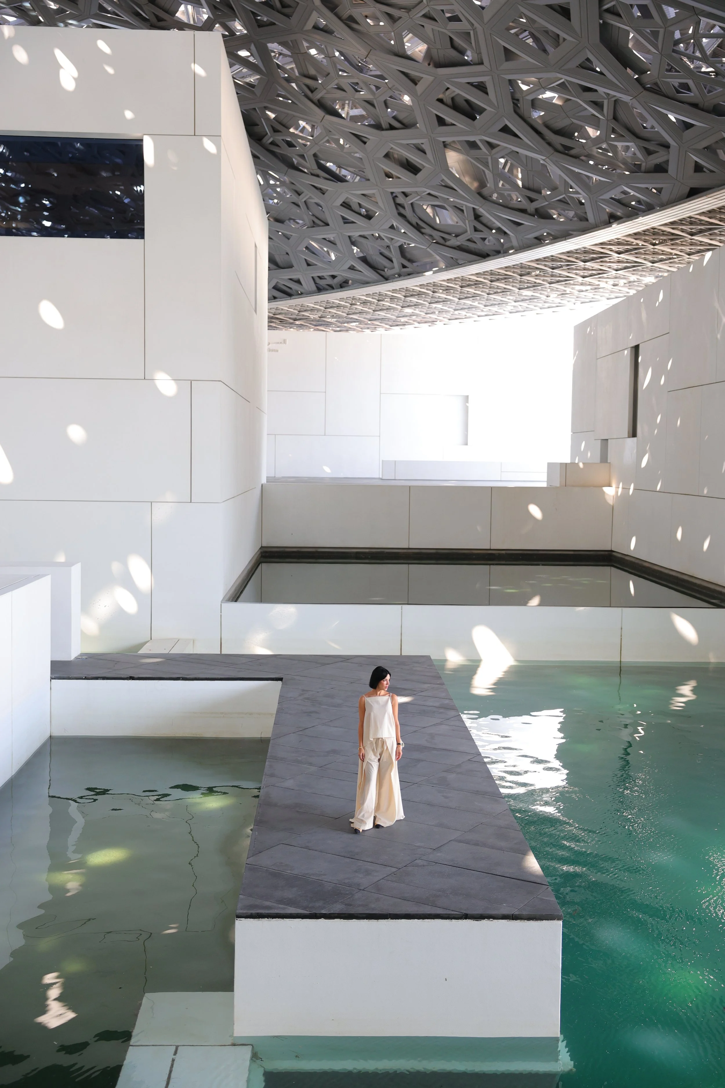 Chris at the Louvre in Abu Dhabi wearing Cult Gaia