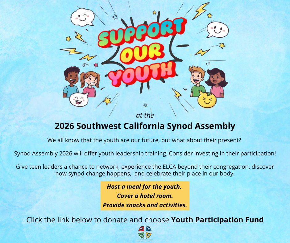 Flyer with cartoon style kids from diverse backgrounds, happy cloud bubbles and a logo that read Support our Youth in multiple colors.