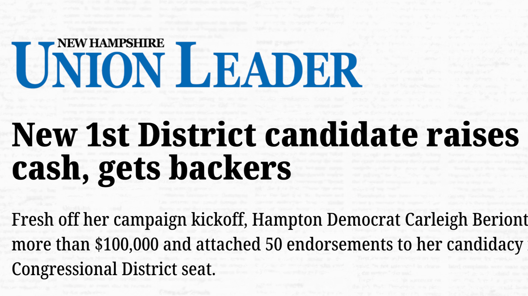 Union Leader: New 1st District Candidate Raises Early Cash, Gets Backers
