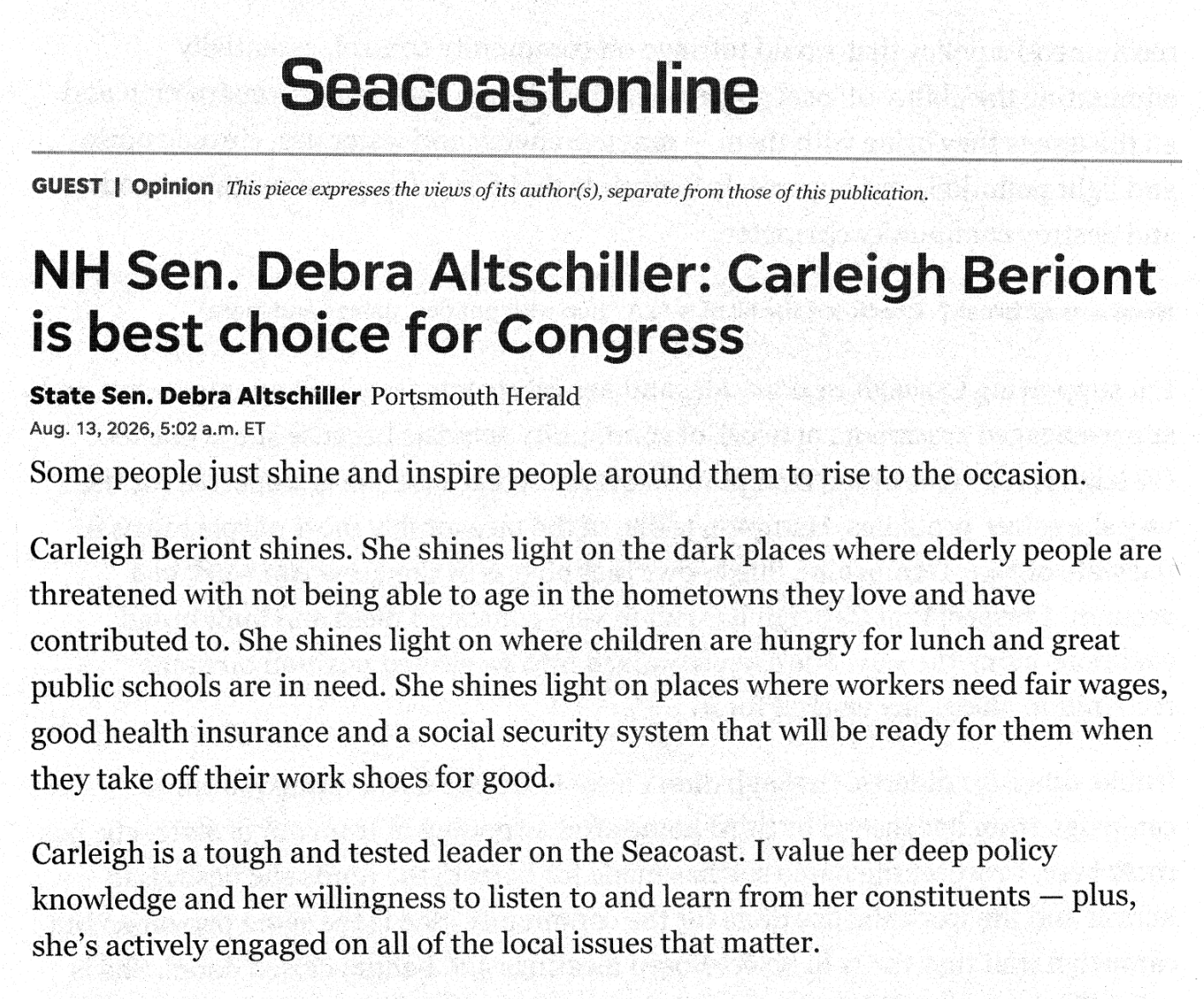 Senator Debra Altschiller Endorses Carleigh!