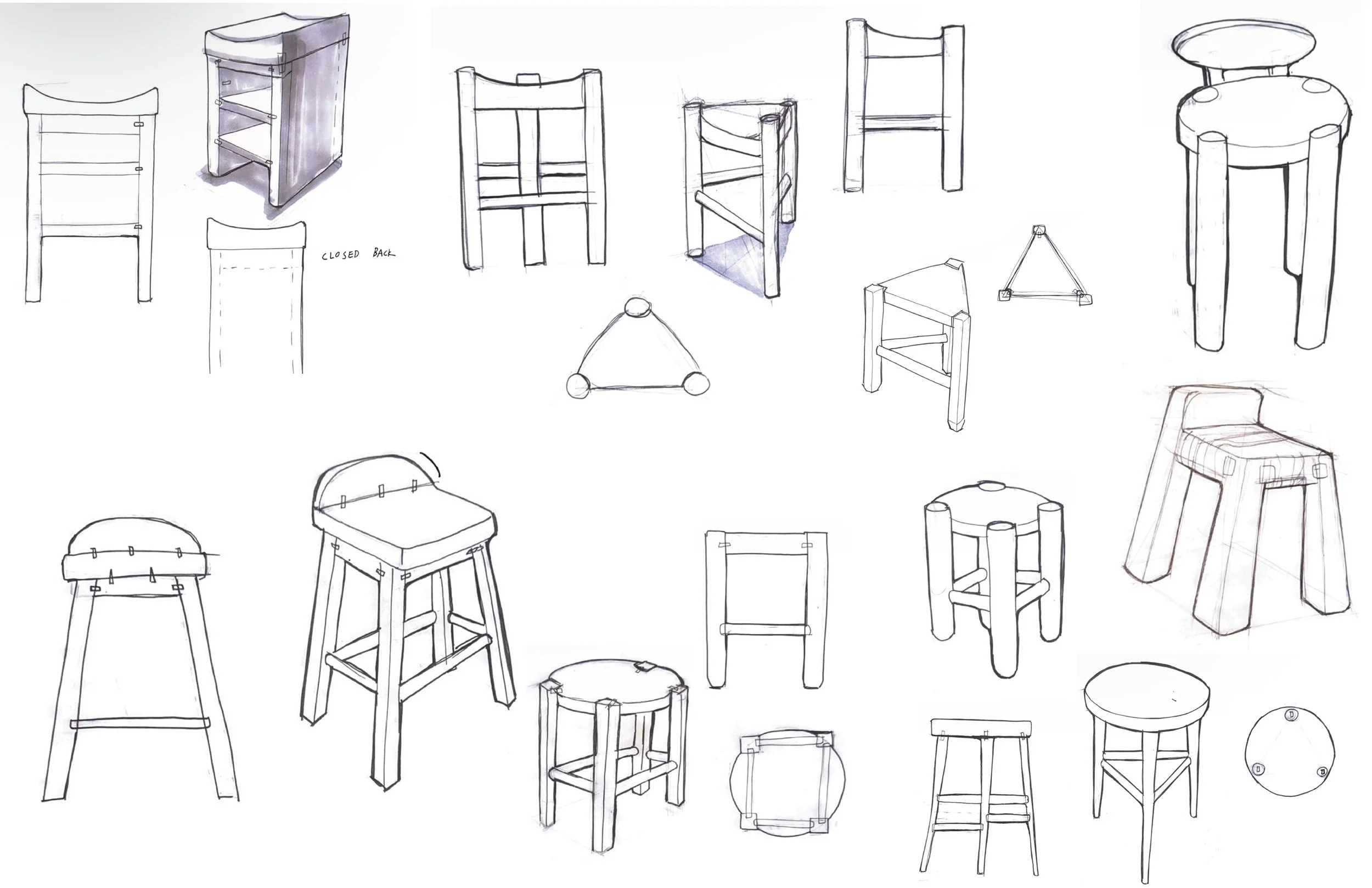 After initial sketches, I began developing concepts which played with proportion, having thicker legs than most other contemporary furniture