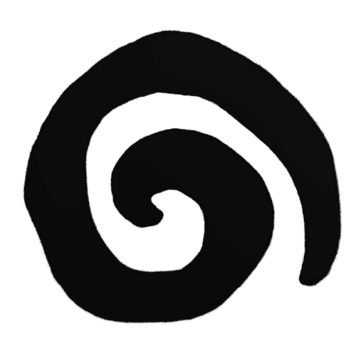 Amity Art Collective and Amity Art Tour logo represented by a thick, hand-painted spiral in black against a light background.