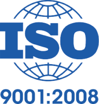 ISO 9001:2008 certification logo with a blue globe and the text 'ISO' and '9001:2008' below.