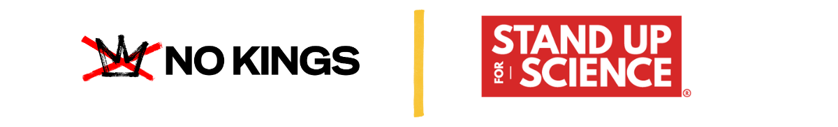 NO KINGS logo and STAND UP FOR SCIENCE logo