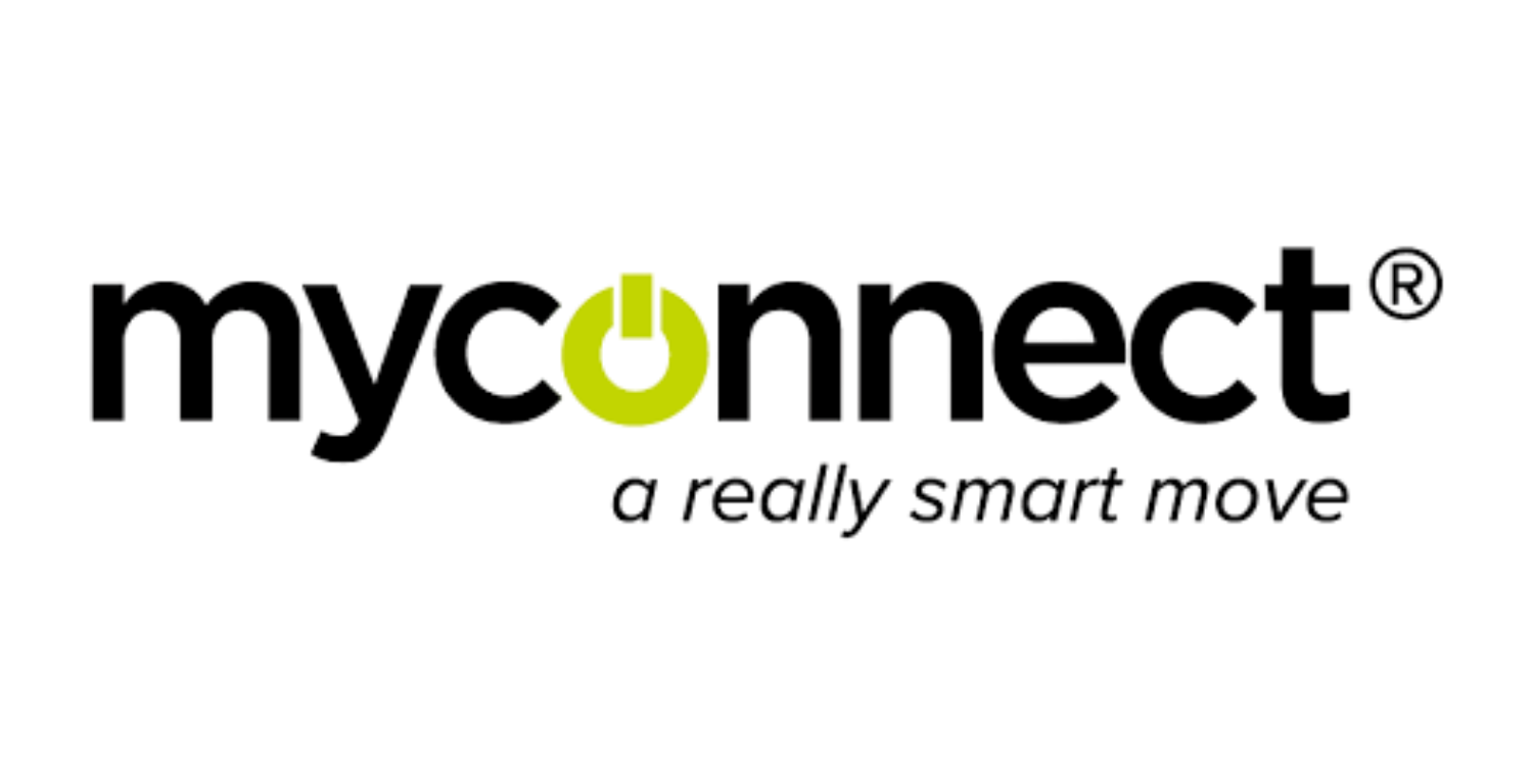 Logo of my connect with a green circular icon resembling a power button.