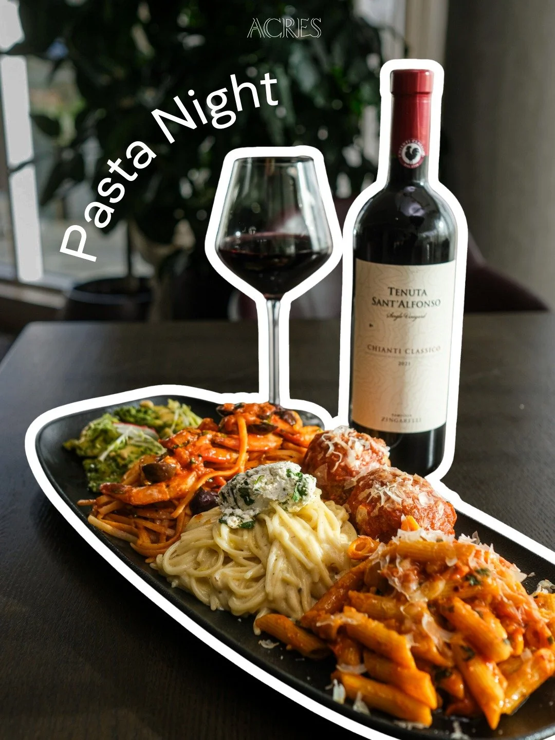 Join us for our next Pasta Night on Feb 17�! In place of our traditional Pasta Night, we&rsquo;re offering family-style Pasta Platters at Acres. Enjoy featured pasta platters served family-style, all from the comfort of your own table at Acres. $25 p
