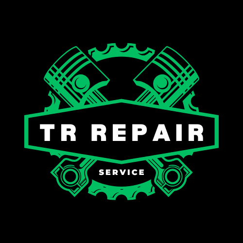 Logo for TR Repair Service featuring a gear and piston design.