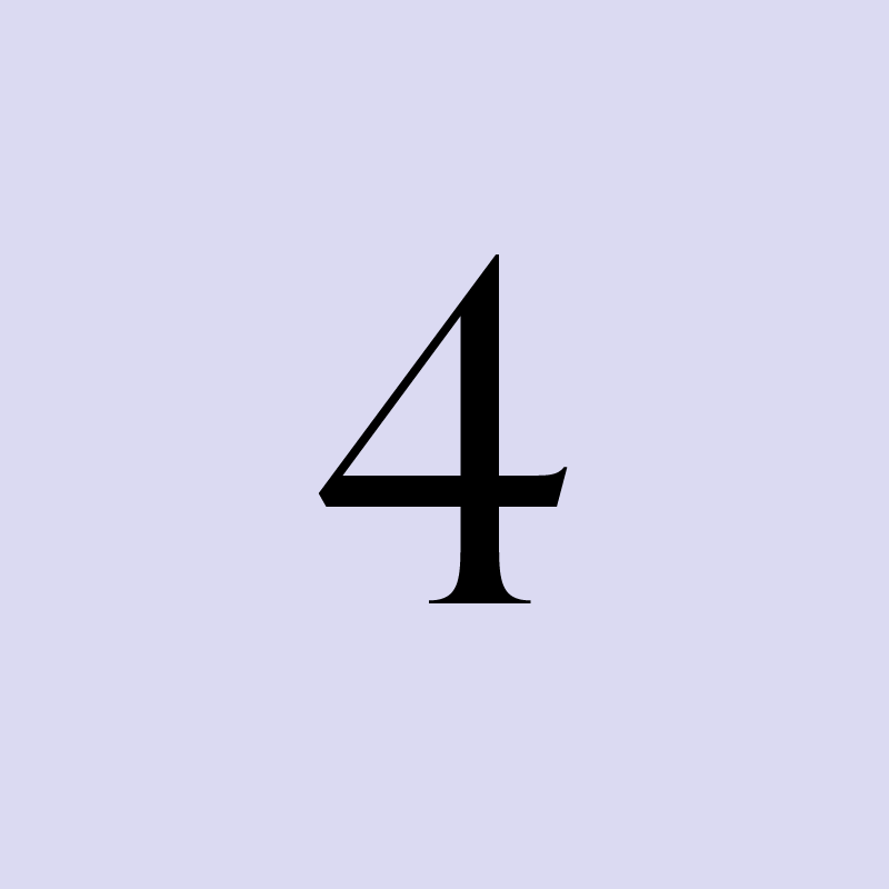 Black number four on a light purple background.