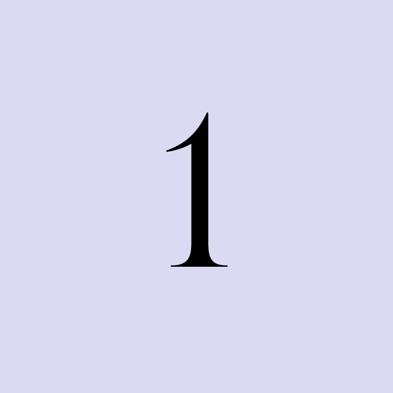 Black number one on a light purple background