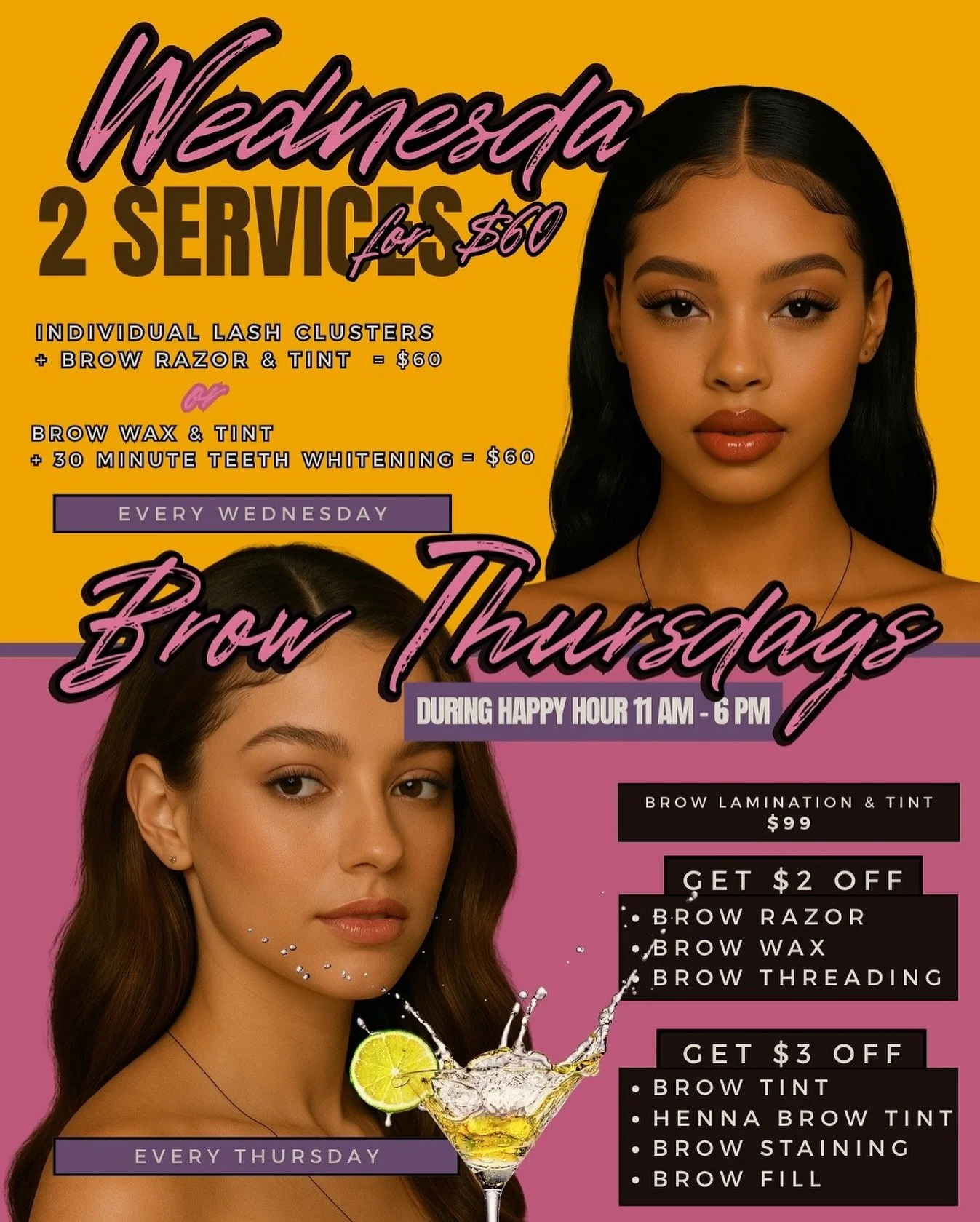 𝗠𝗶𝗱𝘄𝗲𝗲𝗸 𝗴𝗹𝗼𝘄-𝘂𝗽? 𝗬𝗲𝘀, 𝗽𝗹𝗲𝗮𝘀𝗲 💖

✨ 𝗪𝗲𝗱𝗻𝗲𝘀𝗱𝗮𝘆𝘀: 𝟮 𝗦𝗲𝗿𝘃𝗶𝗰𝗲𝘀 𝗳𝗼𝗿 $𝟲𝟬
👀 𝘓𝘢𝘴𝘩 𝘊𝘭𝘶𝘴𝘵𝘦𝘳𝘴 + 𝘉𝘳𝘰𝘸 𝘙𝘢𝘻𝘰𝘳 &amp; 𝘛𝘪𝘯𝘵 𝘖𝘙 𝘉𝘳𝘰𝘸 𝘞𝘢𝘹 &amp; 𝘛𝘪𝘯𝘵 + 30-𝘮𝘪𝘯 𝘛𝘦𝘦𝘵𝘩 𝘞𝘩𝘪𝘵𝘦𝘯?