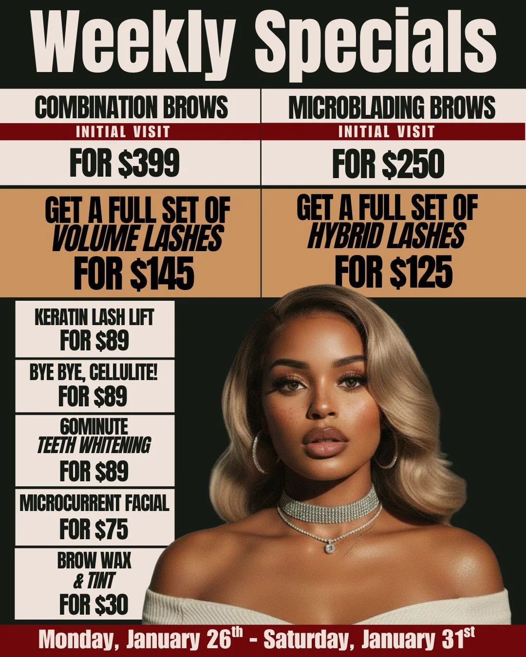 𝗪𝗲𝗲𝗸𝗹𝘆 𝗦𝗽𝗲𝗰𝗶𝗮𝗹𝘀 (𝗝𝗮𝗻 𝟮𝟲&ndash;𝗝𝗮𝗻 𝟯𝟭) &mdash; 𝗕𝗼𝗼𝗸 𝗧𝗵𝗶𝘀 𝗪𝗲𝗲𝗸 💅🏽✨

𝗡𝗲𝘄 𝘄𝗲𝗲𝗸, 𝗻𝗲𝘄 𝗱𝗲𝗮𝗹𝘀. 𝗦𝗻𝗮𝗴 𝘆𝗼𝘂𝗿 𝘀𝗽𝗼𝘁 𝗯𝗲𝗳𝗼𝗿𝗲 𝘄𝗲 𝗯𝗼𝗼𝗸 𝘂𝗽&mdash;𝘁𝗵𝗲𝘀𝗲 𝘀𝗽𝗲𝗰𝗶𝗮𝗹𝘀 𝗴𝗼 𝗙𝗔𝗦𝗧: 

