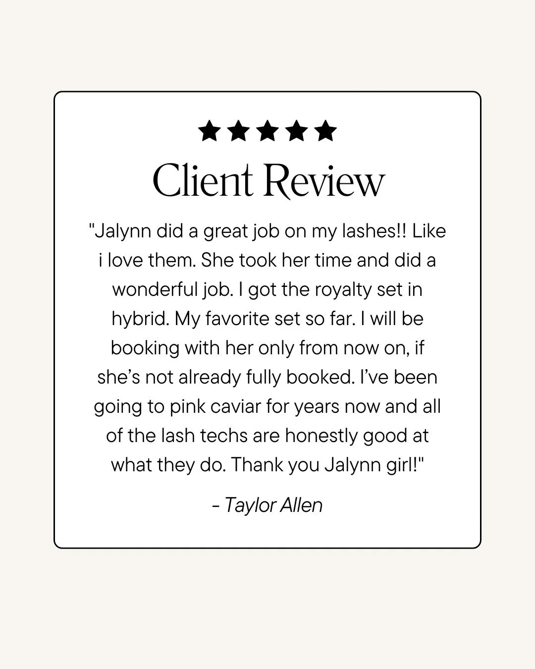 5 stars and loyal for a reason ⭐⭐⭐⭐⭐

Nothing speaks louder than real client experiences 💕

From first-time visits to years of trust, our clients know they&rsquo;re in good hands every time they sit in our chair.

Shoutout to Jalynn for delivering a