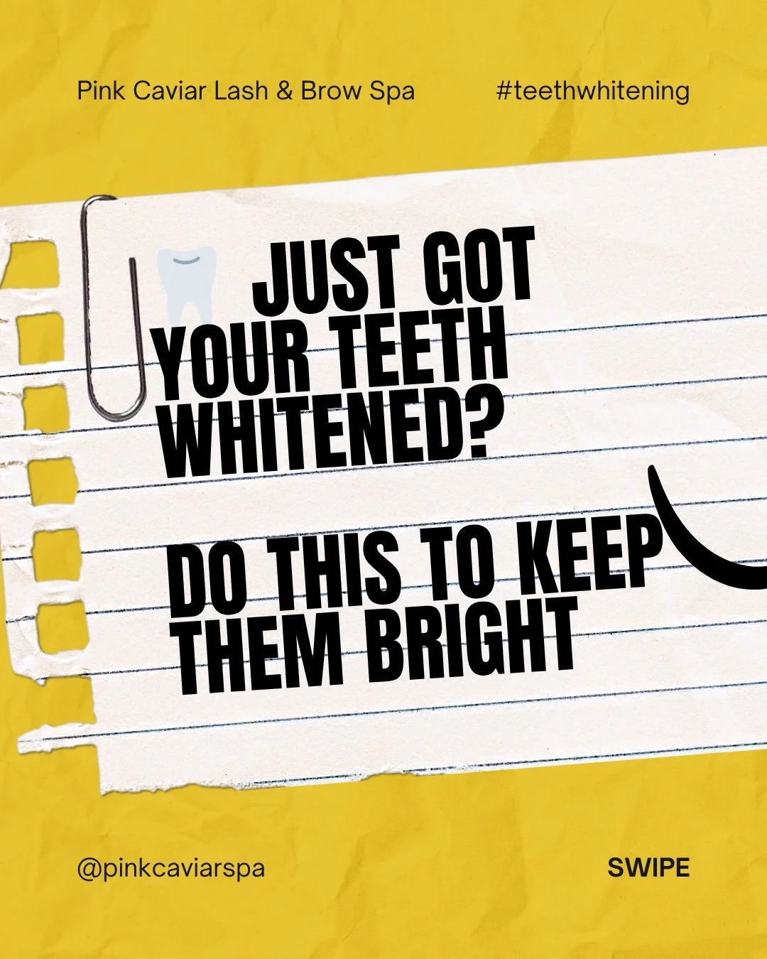 Want your results to LAST? 👀

What you do after your whitening matters just as much as the service. Save this so you don&rsquo;t forget👇

Avoid for 24&ndash;48 hours:
🚫 Coffee, tea, dark foods
🚫 Smoking
🚫 Colored toothpaste

Keep your smile look