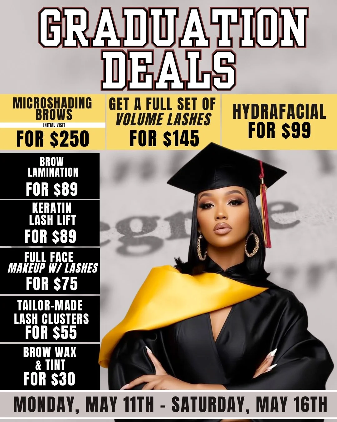 🎓 Big day coming? We&rsquo;ve got the finishing touches ✨

From flawless lashes to polished brows and glass-skin facials, our Graduation Deals are here for a limited time 💕

Appointments are filling FAST&mdash;book now before your spot is gone.

#G