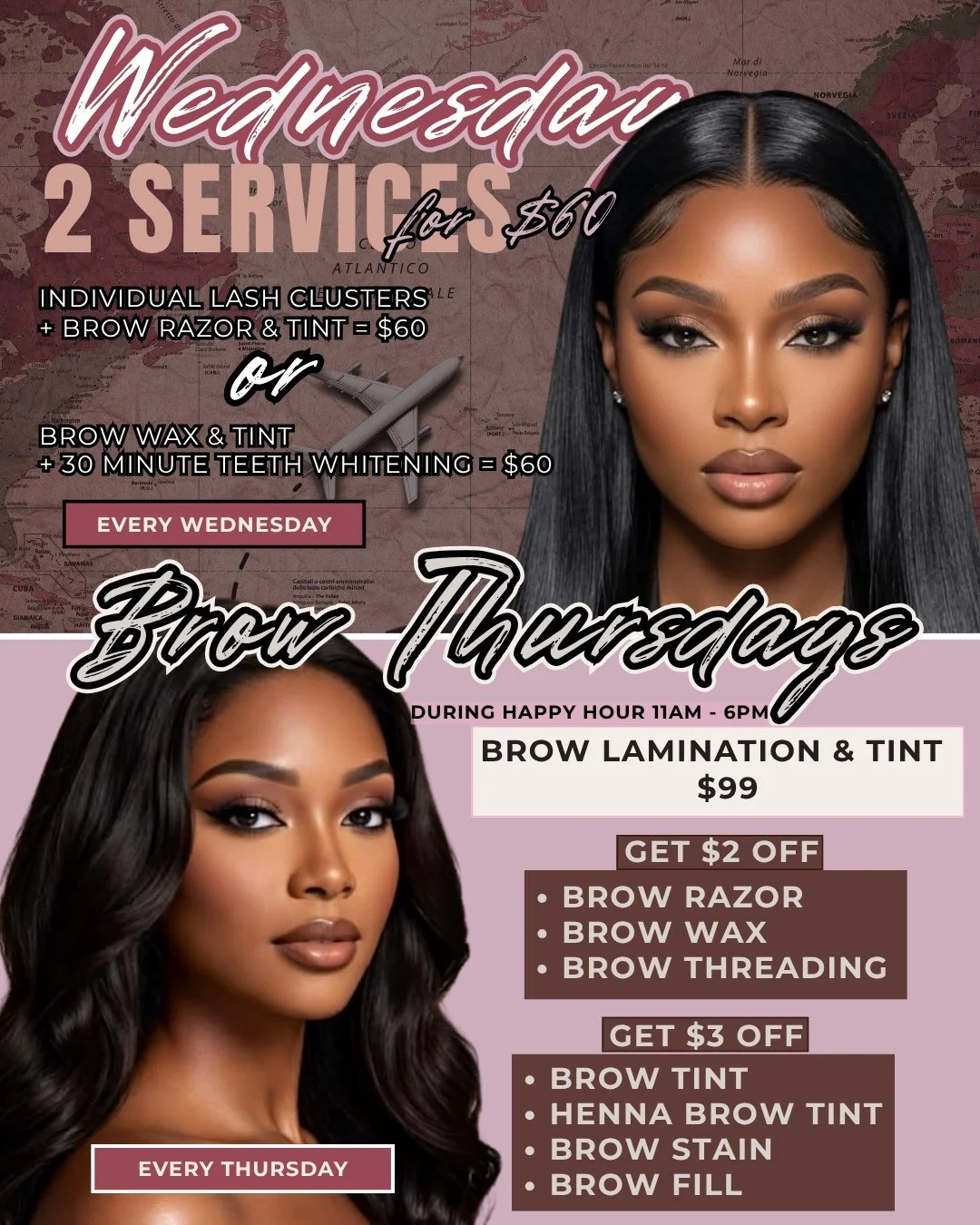 Midweek maintenance just got better 💕
Your brows, lashes, and smile deserve attention too. Stop waiting for a special occasion and book your beauty reset this week at Pink Caviar Lash &amp; Brow Spa ✈️✨

WEDNESDAYS &mdash; 2 SERVICES FOR $60
✔️ Indi