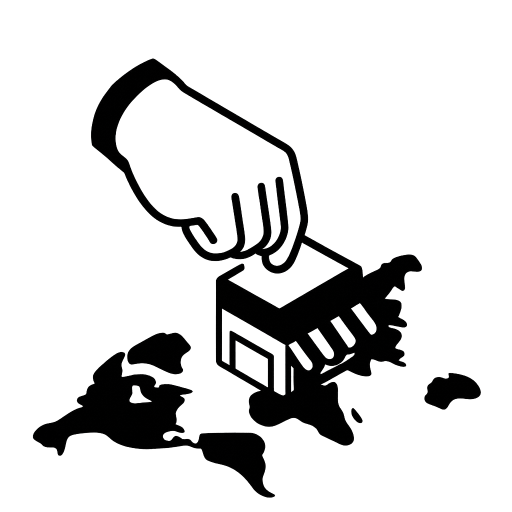 Outline drawing of a hand vacuuming or cleaning a map of the United States.