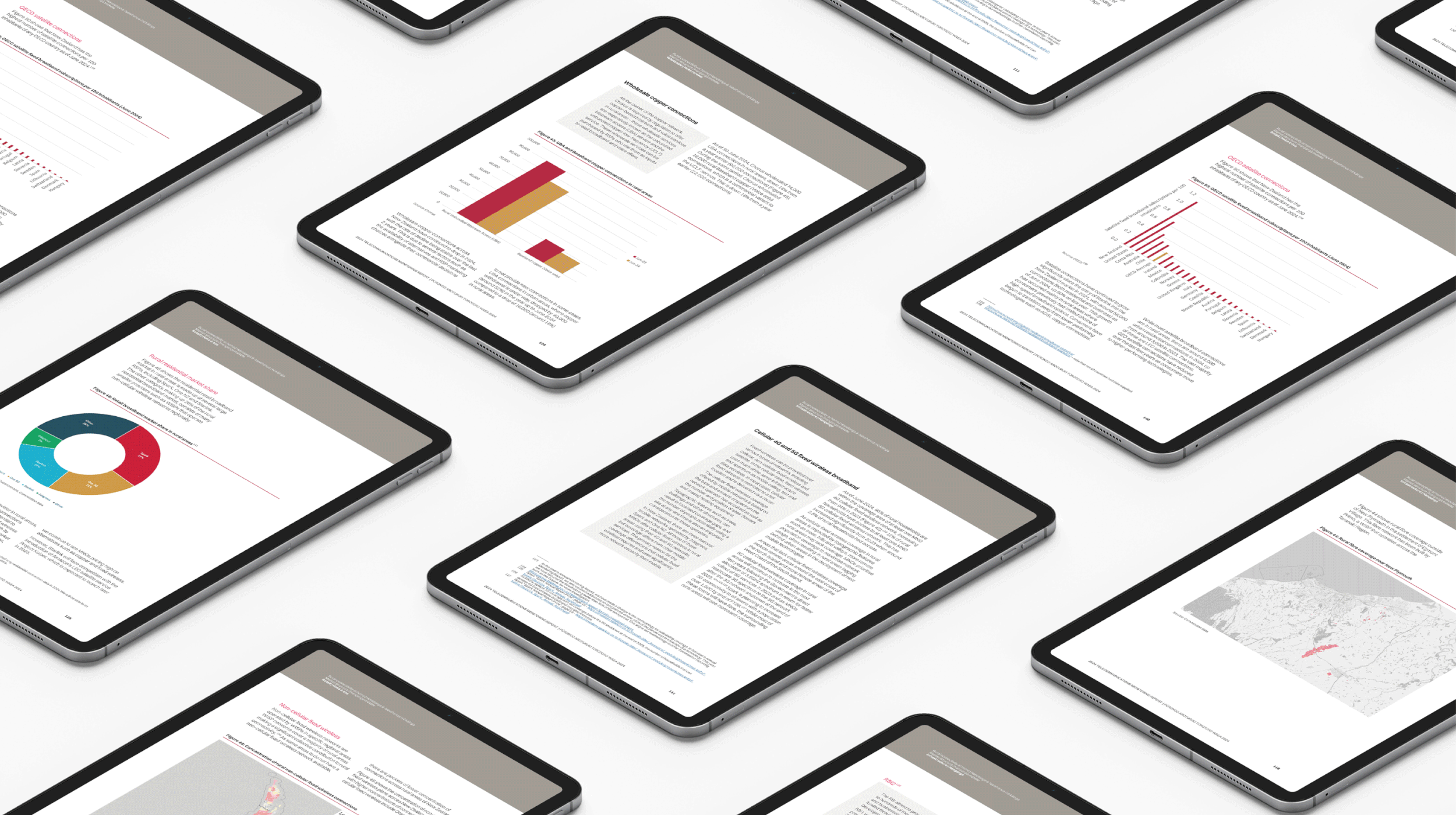 Graphic design visualisation of infographics on digital devices, showing use of templates, report design, and designing with data.