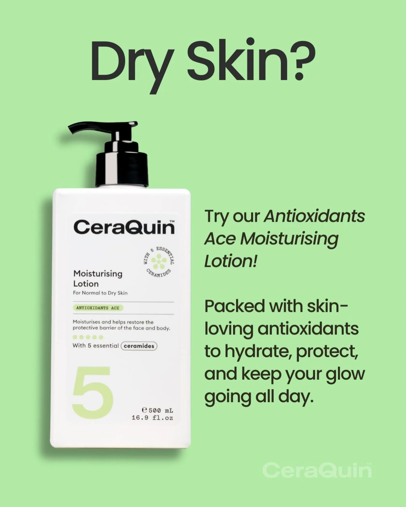 Say goodbye to dry patches and hello to all-day softness.
Our Antioxidants Ace Moisturising Lotion is packed with ceramides + antioxidants your skin will love! ✨
LINK IN BIO 🔗
.
.
.
#CeraQuin #Skin #SimpleSkincare #Glow #SkinHealth #HyaluronicAcid #