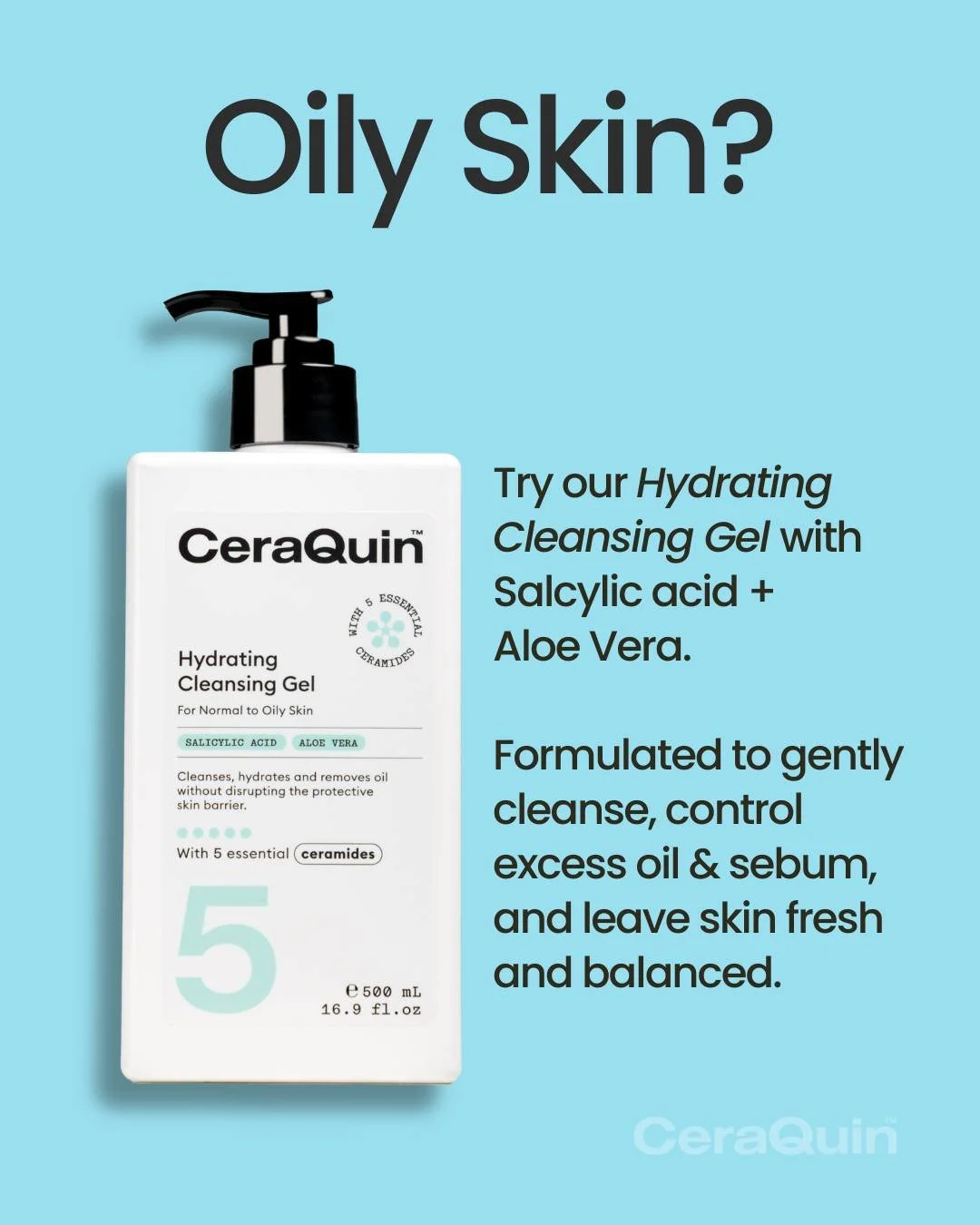 Control oil &amp; keep hydration with our Cleansing Gel. 🫧 

LINK IN BIO 🔗
.
.
.
#ceraquin #skincare #skin #salyclicacid #hyalaronicacid