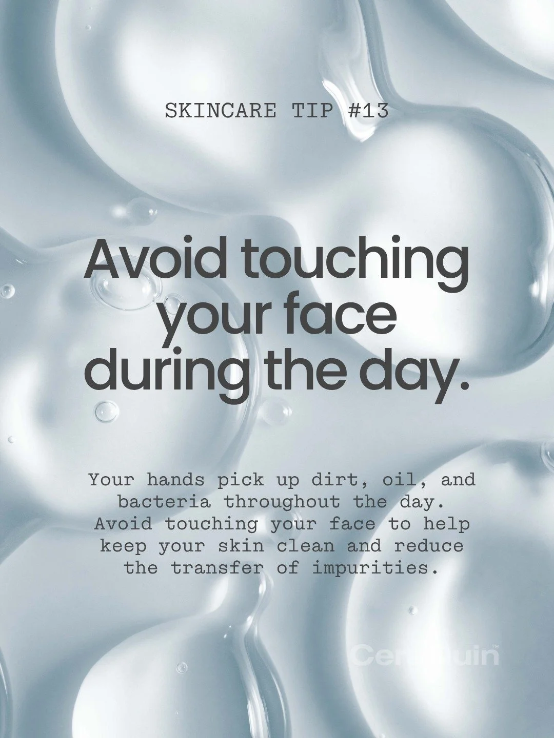 Skincare tip #13💧
Throughout the day, your hands collect dirt, oil and bacteria. Avoid touching your face often to help reduce the transfer of impurities.
.
.
.
#Ceraquin #ceramides #skincaretip #skintip #hyaluronicacid #skincare #skin #skincarerout