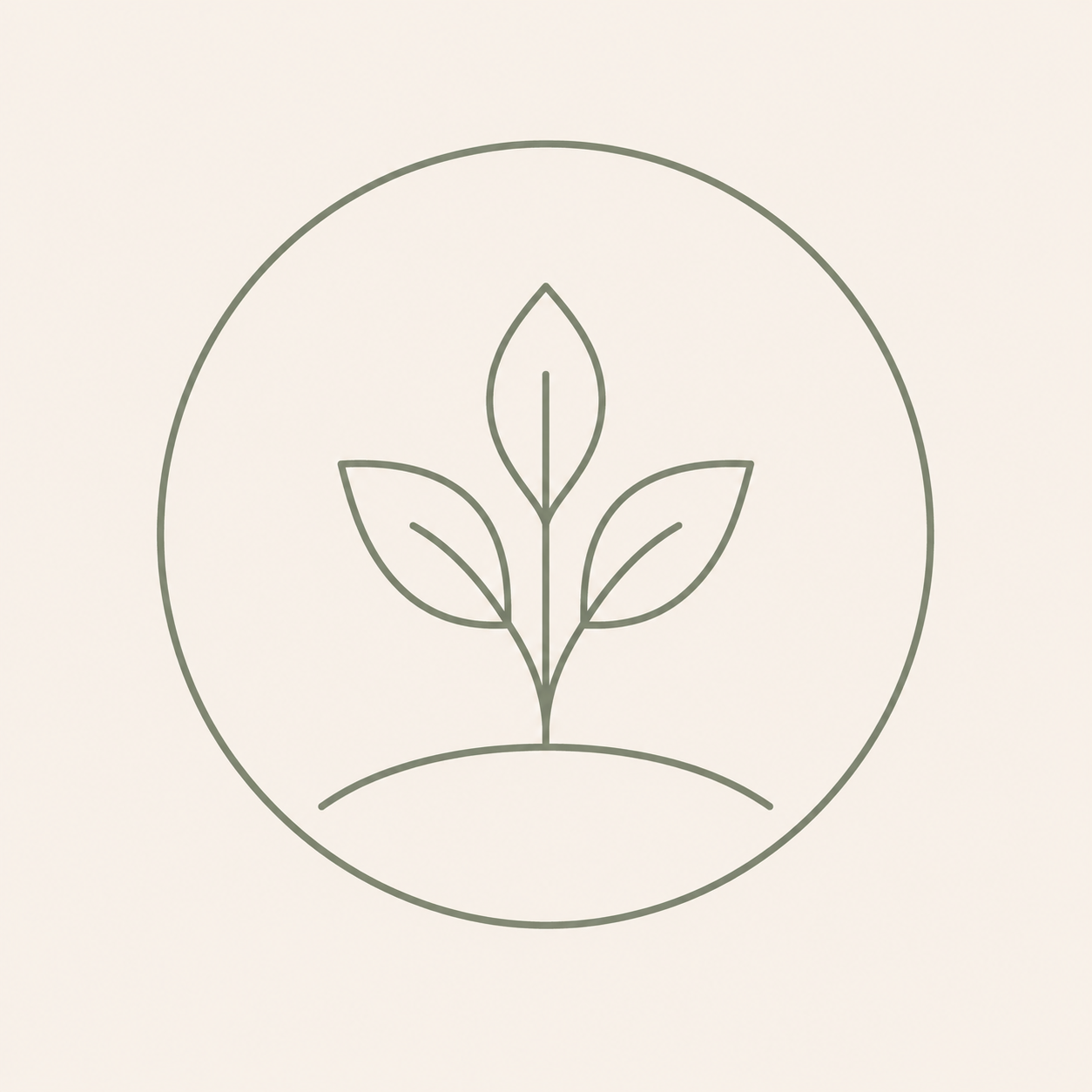 Simple line drawing of a young plant with three leaves inside a circular border.