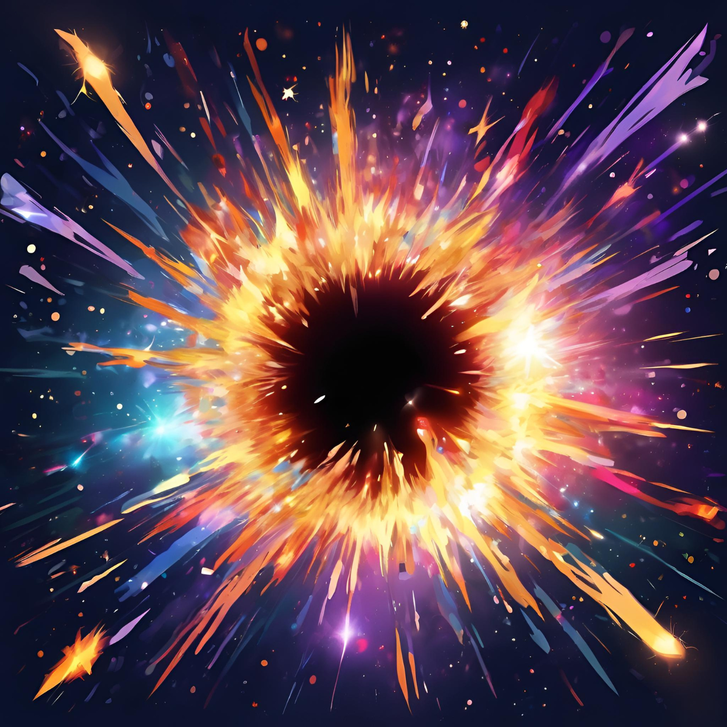 A cosmic and colorful explosion in space representing The Big Everything.