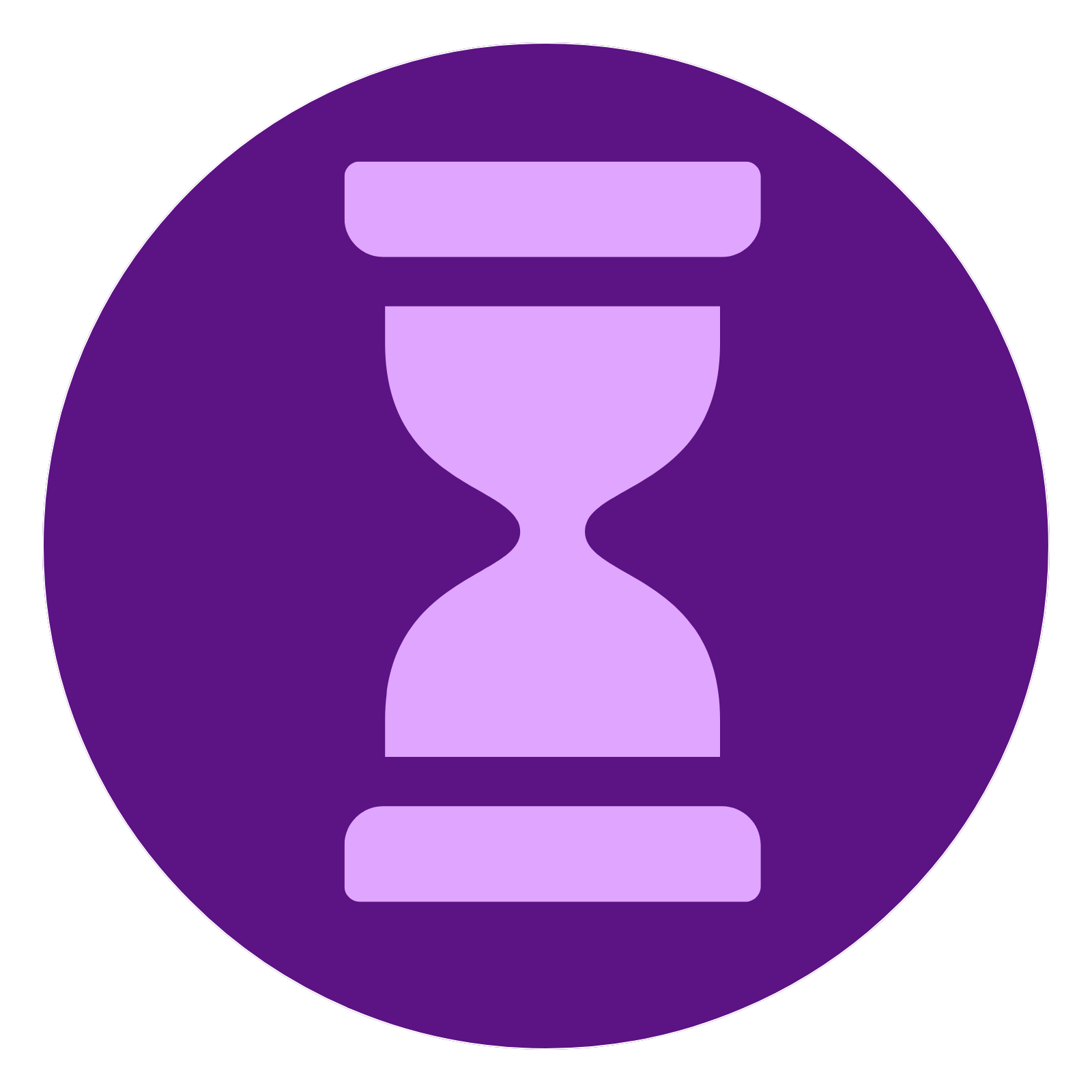 A purple circular icon with a lighter purple hourglass in the center.