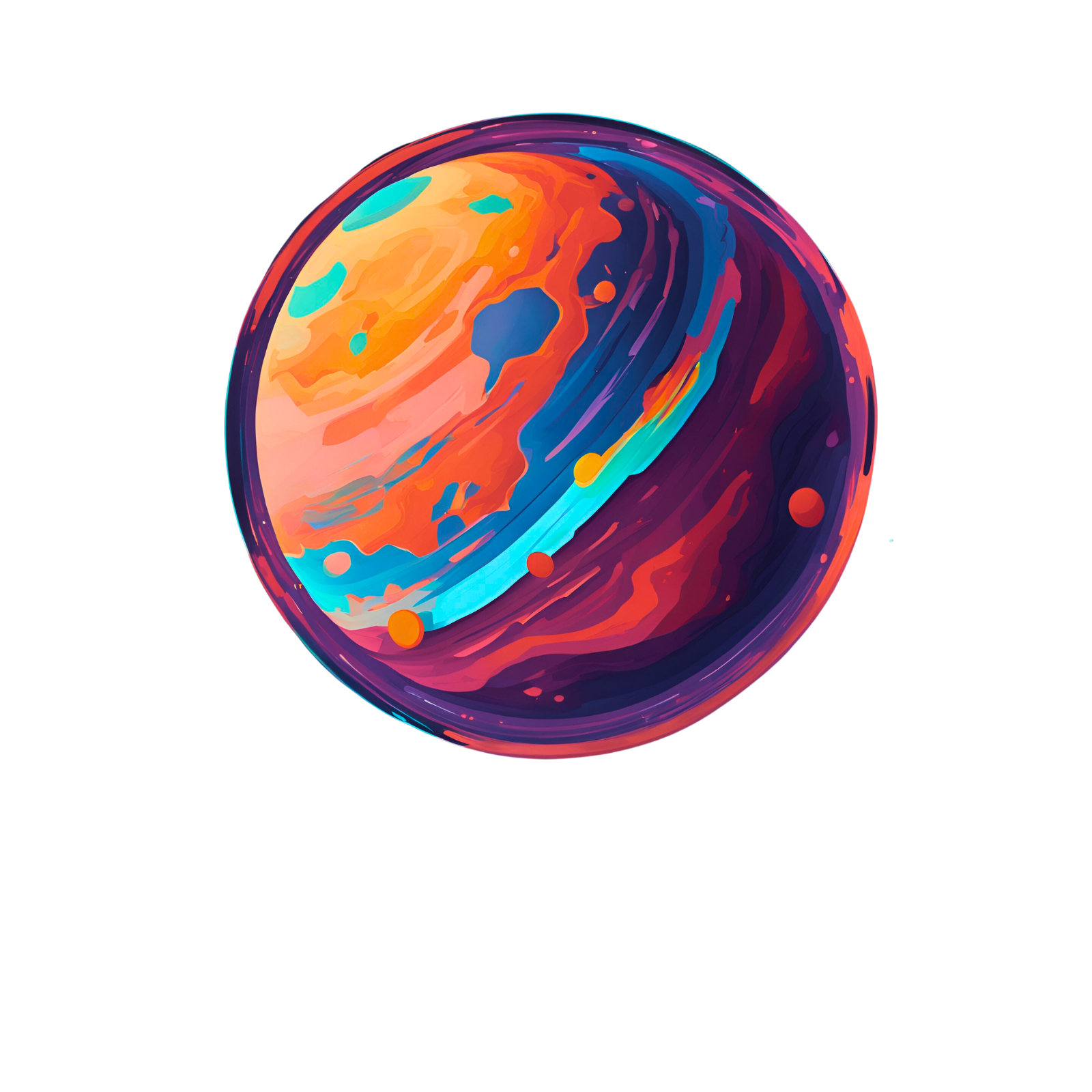 Earlyan planet Gusto Vivido. A planet with swirling vivid bright color patterns. Gusto Vivido written in text below it.