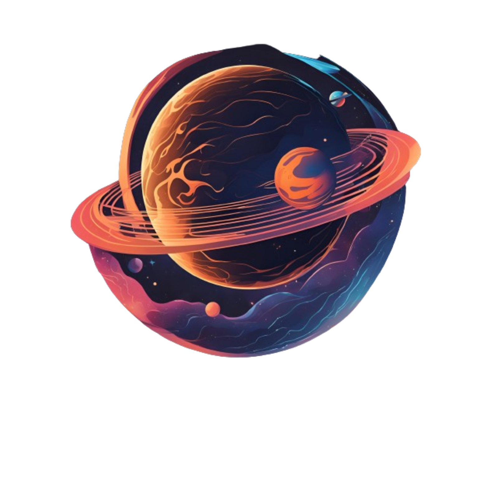 Earlyan planet Pentair. A planet with music scales and notes as rings around it. Pentair written in text below it.
