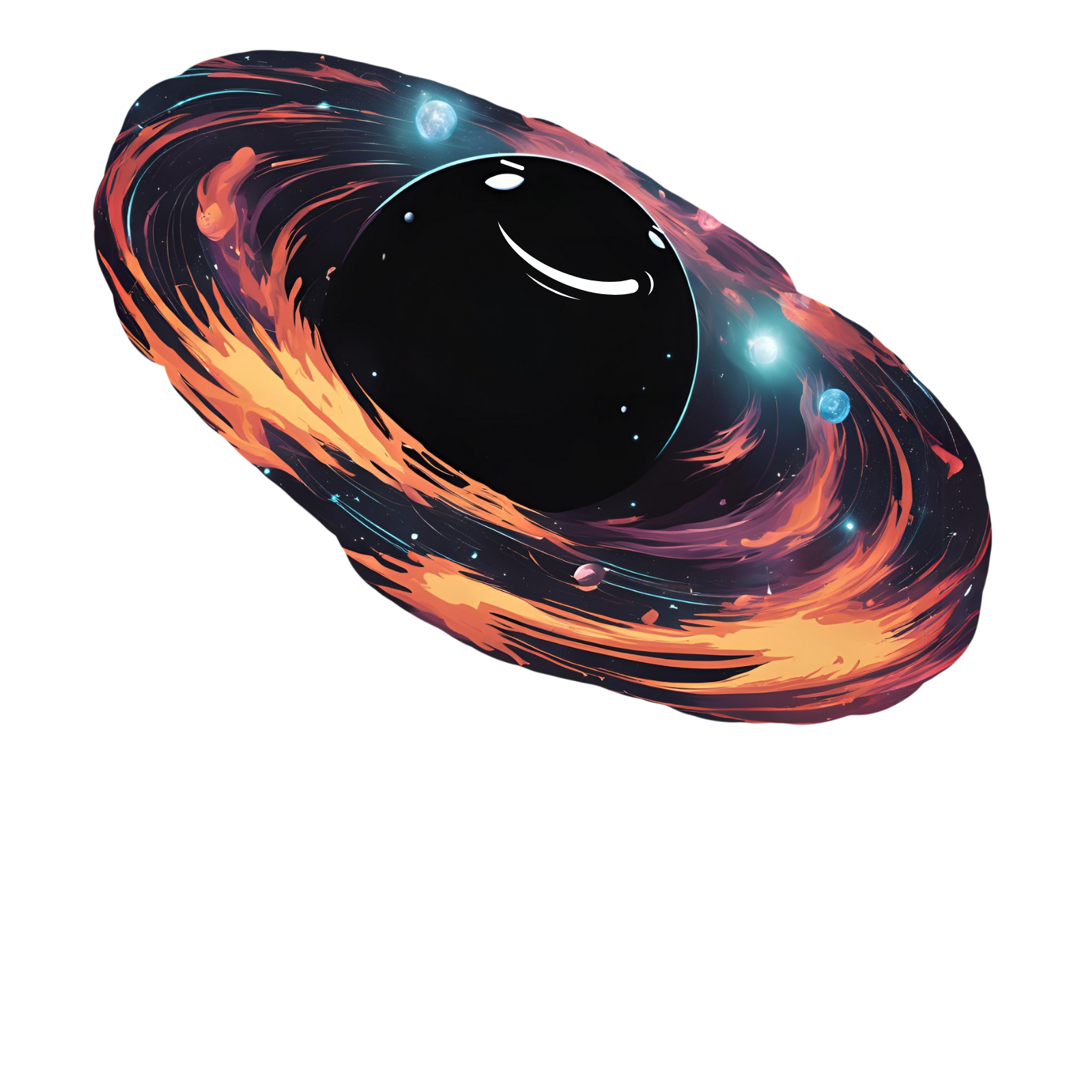 Mischieverse origin Super Mischief Dark Hole. Smirking black hole with red rings. Super Mischief Dark Hole in text below it.