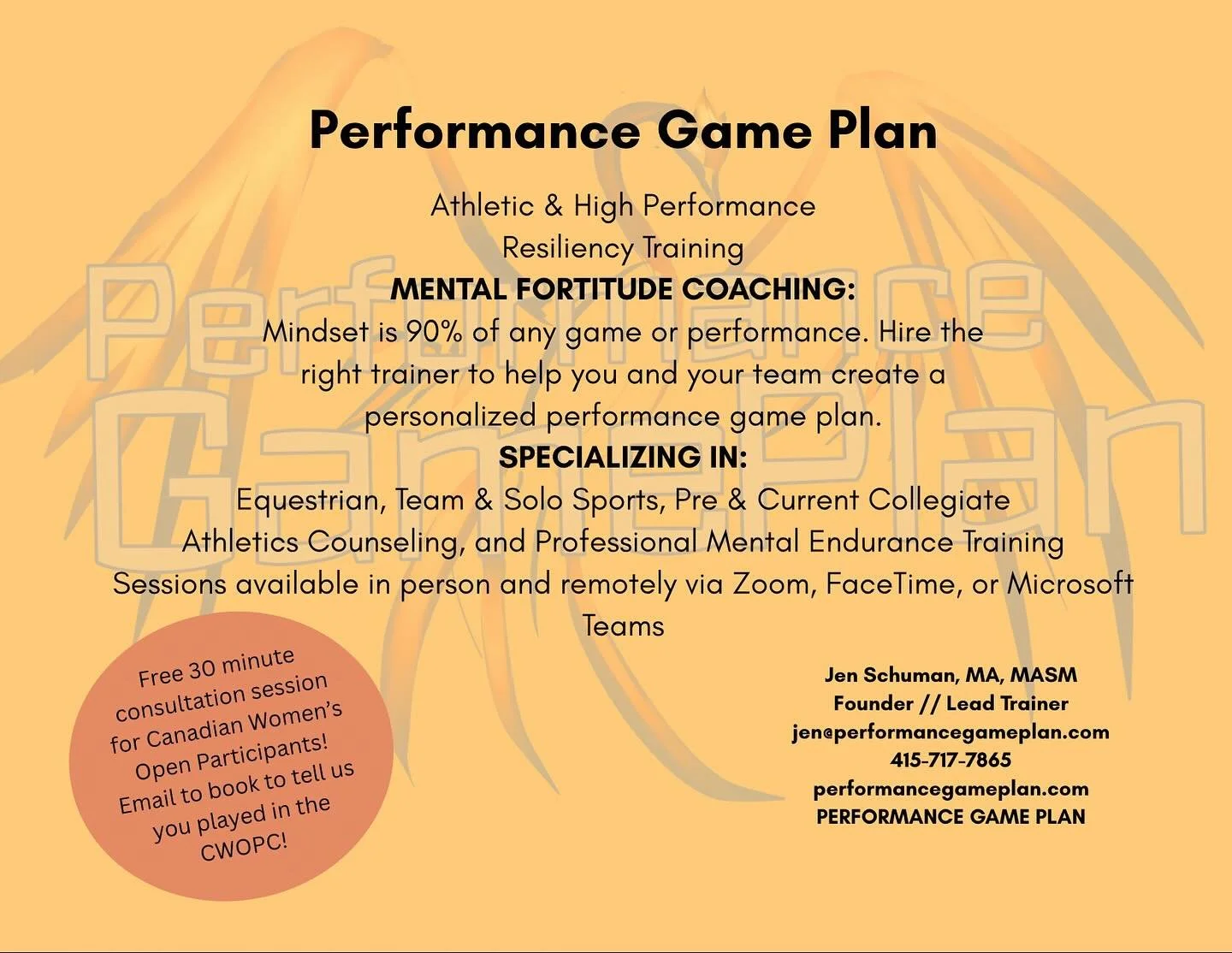 Did you play in the Canadian Women&rsquo;s Open?
You&rsquo;re entitled to a free 30-minute consultation with Jen! ✨

Don&rsquo;t miss out, reach out to her today to book your session! 💬