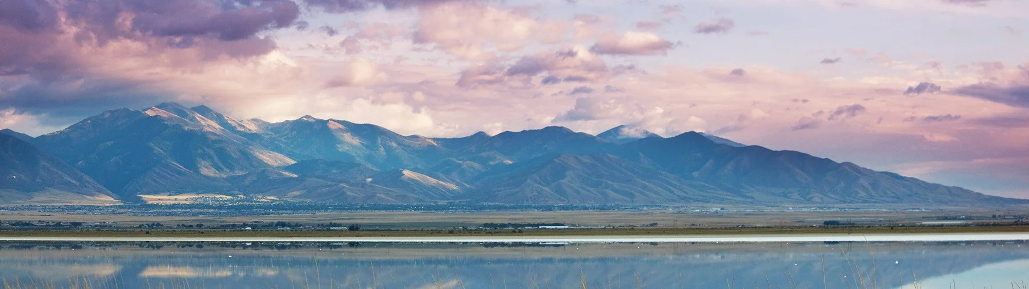 The Great Salt Lake with mountains in the background