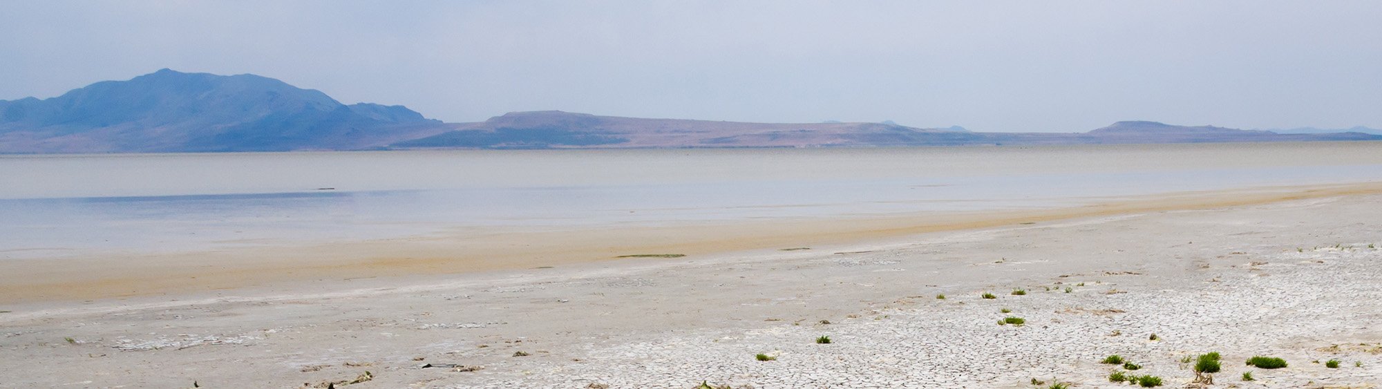The Great Salt Lake with dry lakebed exposed