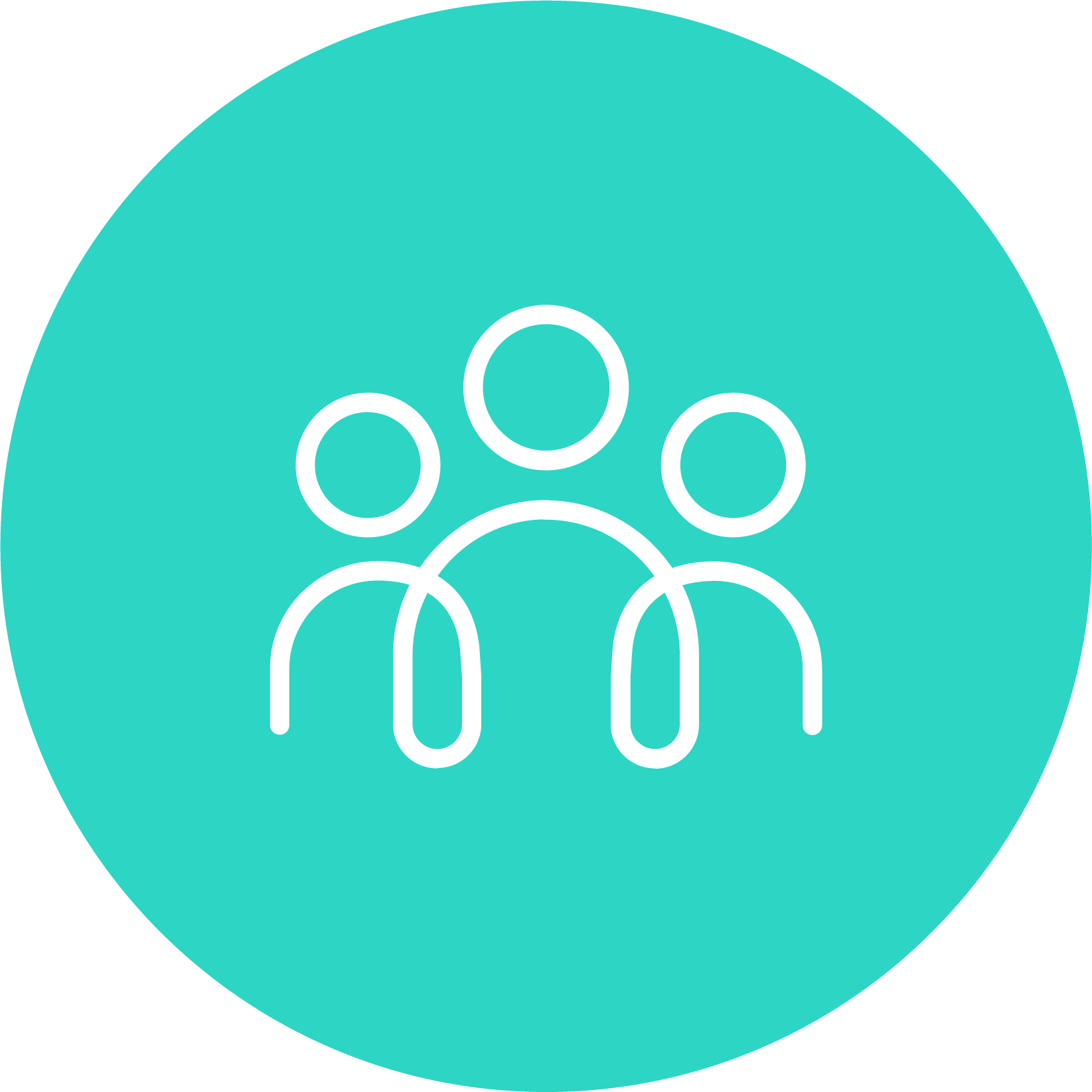 Community - Icon of three people standing together, outlined in white on a teal background.